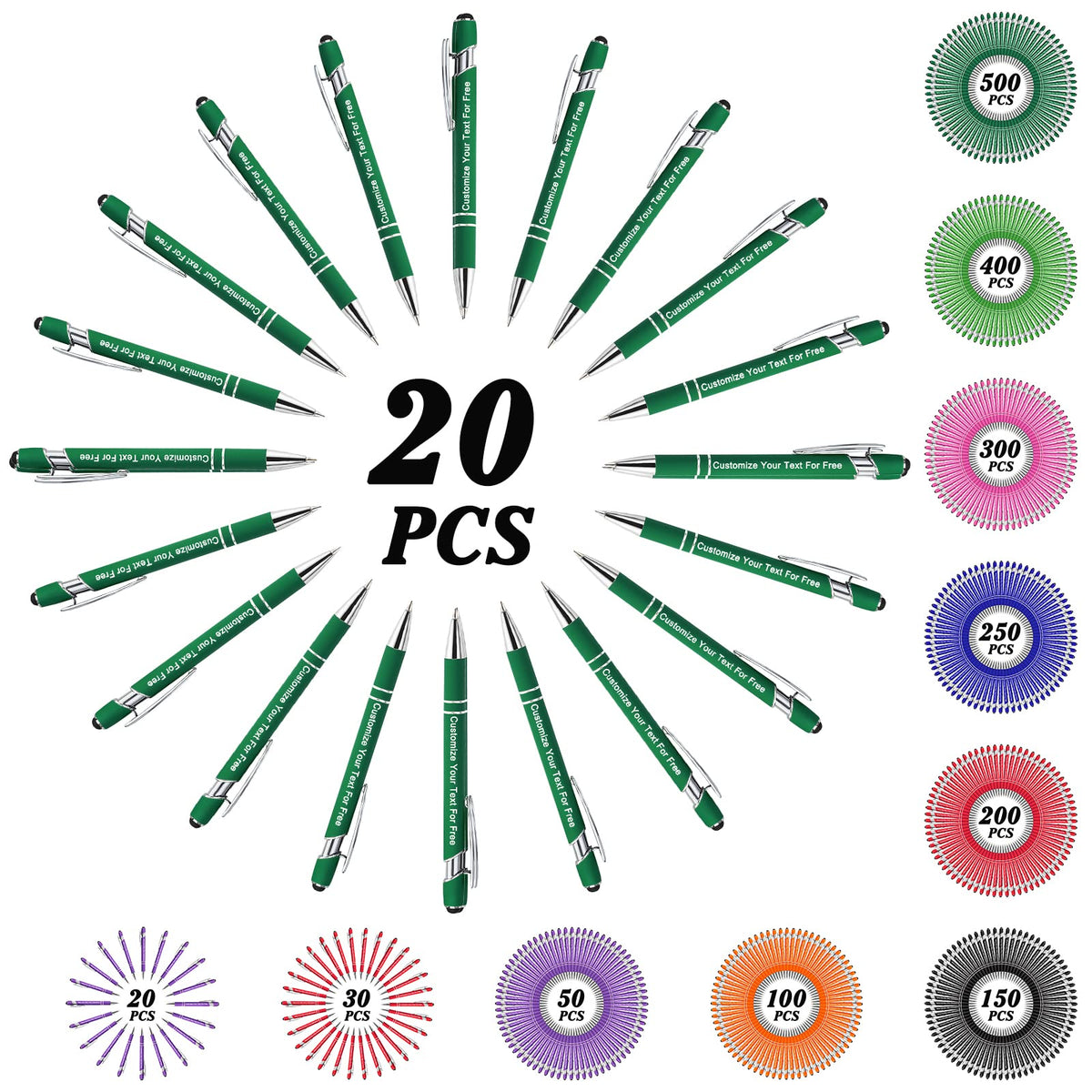 Max 500 Pcs Personalized Pens Bulk, Custom Pens with Free Engraving, Customized Stylus Tip