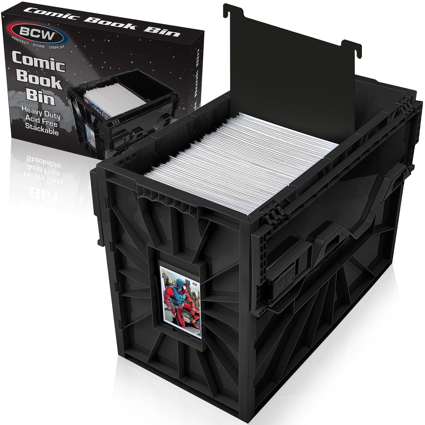 BCW Comic Bin, Black - Holds 150 Comics, Acid Free Storage and Organizer, Heavy Duty Plastic