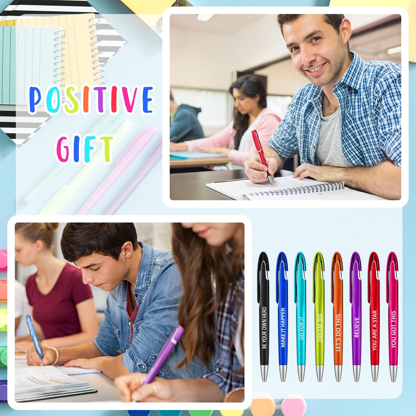 Lincia 200 Pcs Positive Theme Ballpoint Pens Bulk, Medium Point, Black Ink
