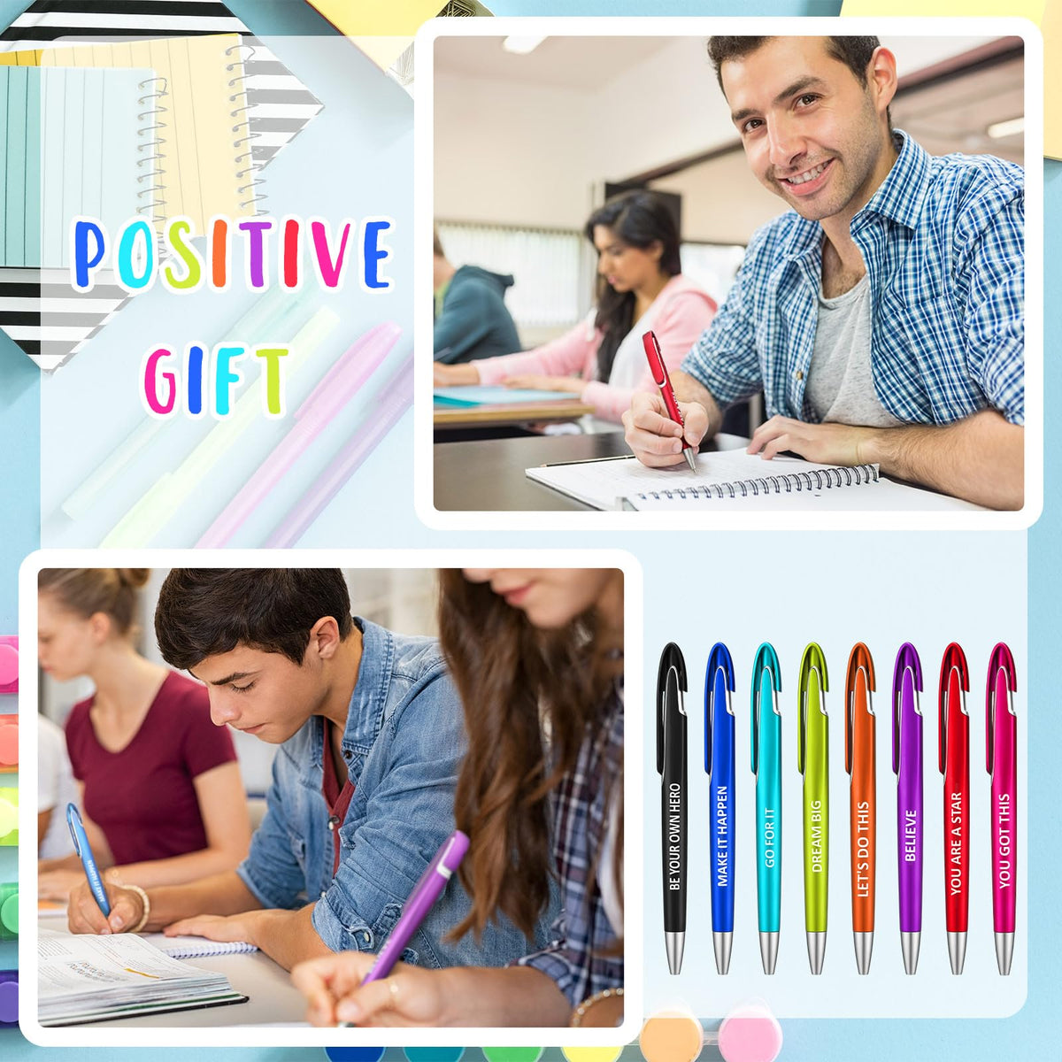 Lincia 100 Pcs Positive Theme Ballpoint Pens Bulk, Medium Point, Black Ink