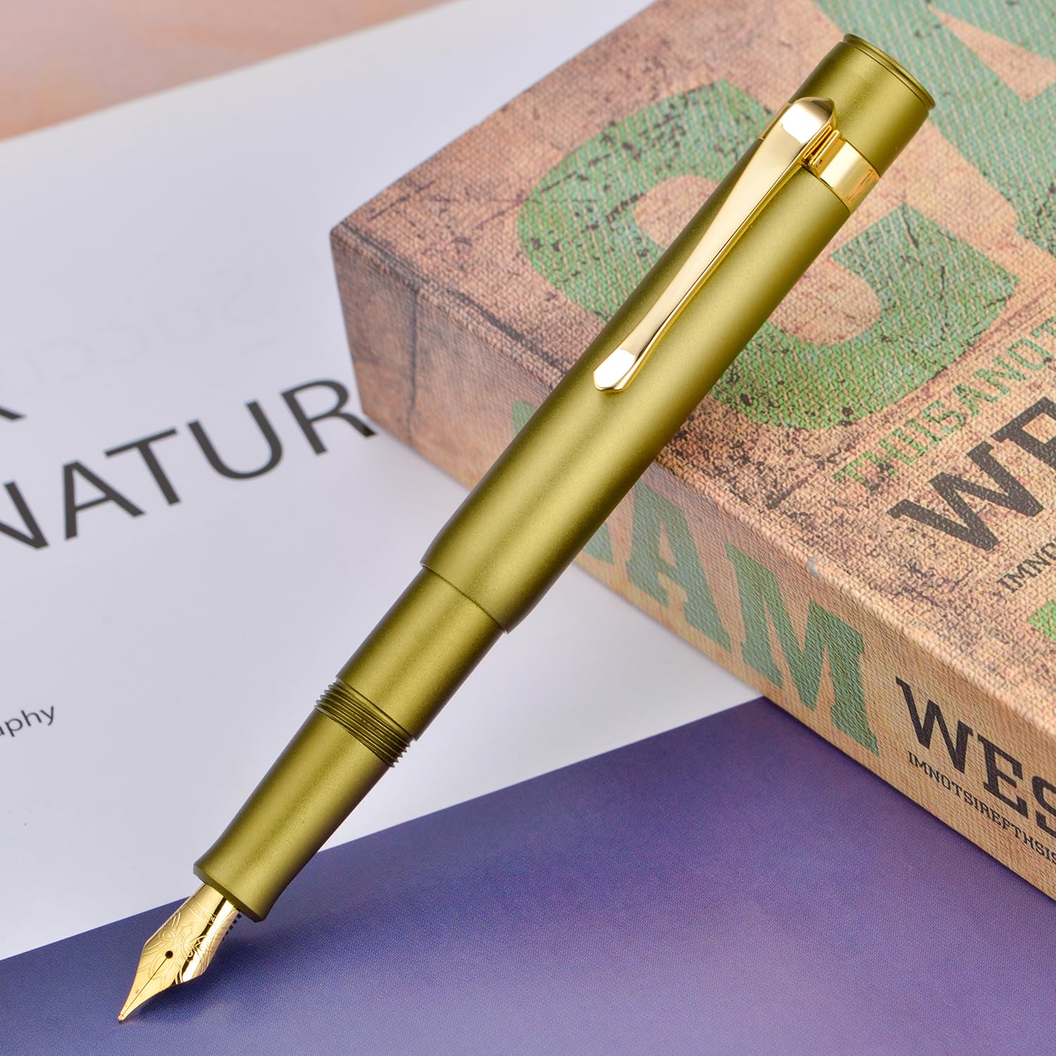 HONG DIAN M2 Black Forest Mini Fountain Pen, Fine Soft Nib & Sleek Shape Aluminium Short Pocket