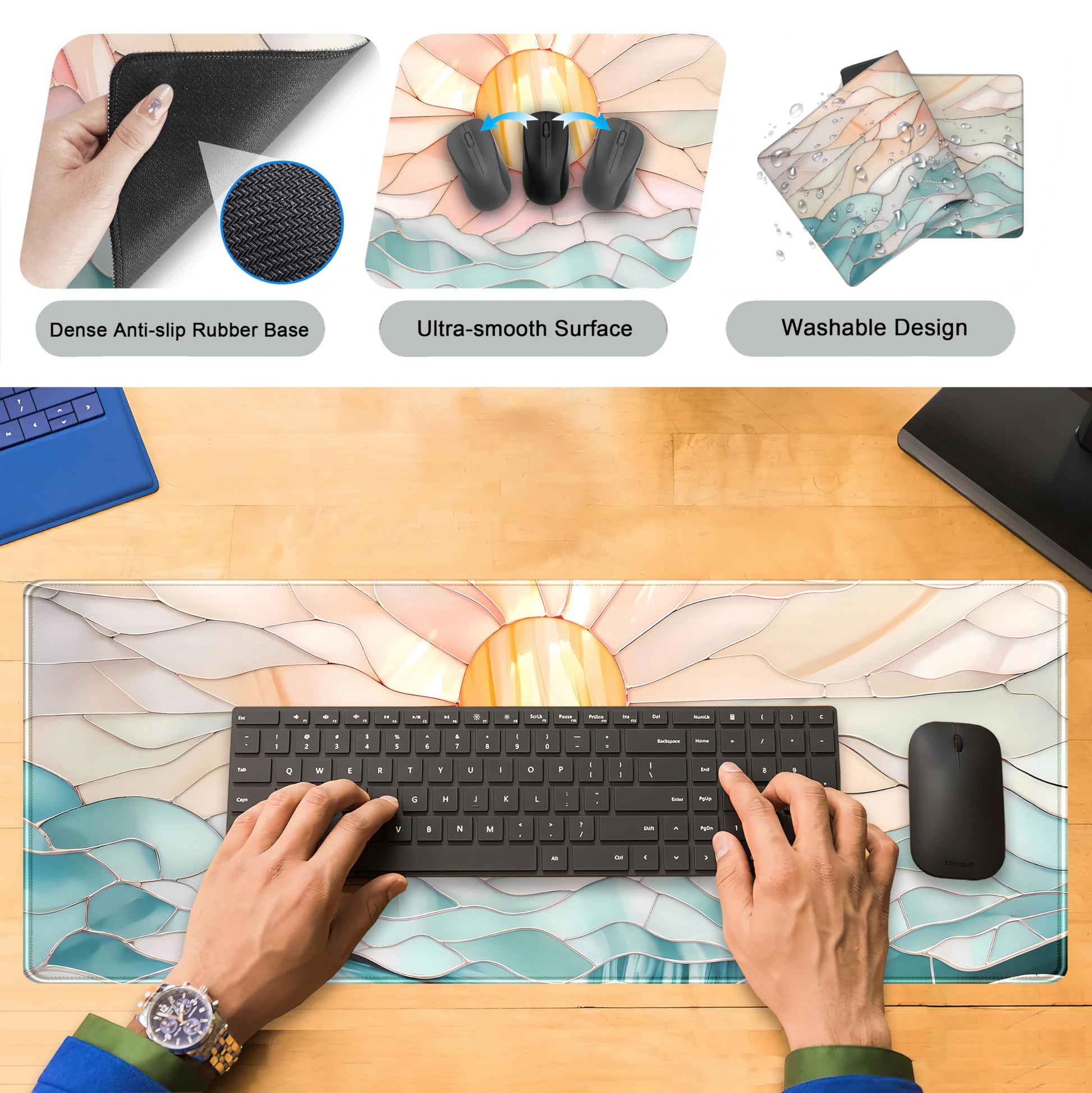 Modern Art Desk Mat Gaming Mouse Pad Stained Glass Computer Desk Pad, Large Laptop Keyboard Mat XL