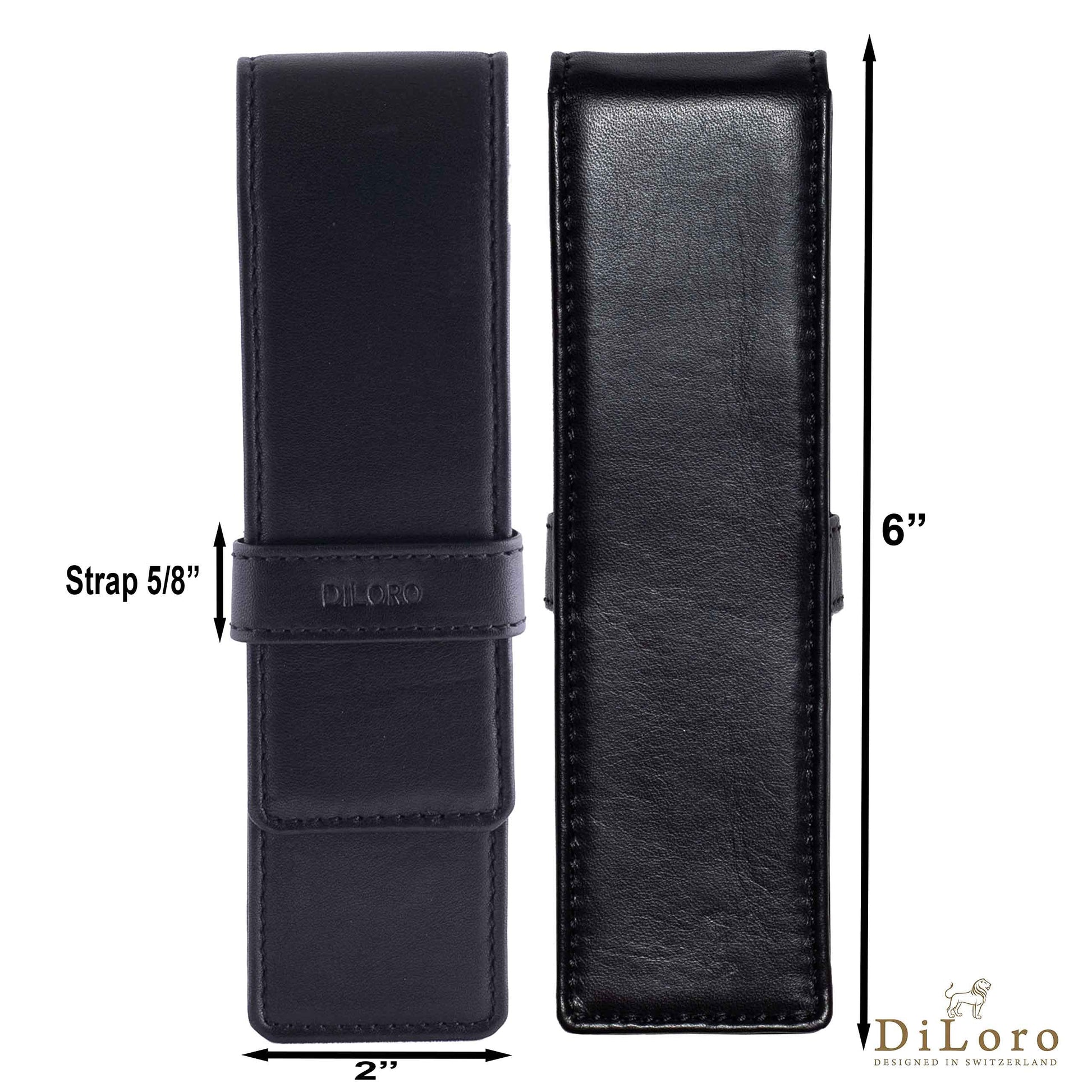 DiLoro Leather Double Pen Case Pencil Pouch Holder for Two Fountain Ballpoint Rollerball Pens and