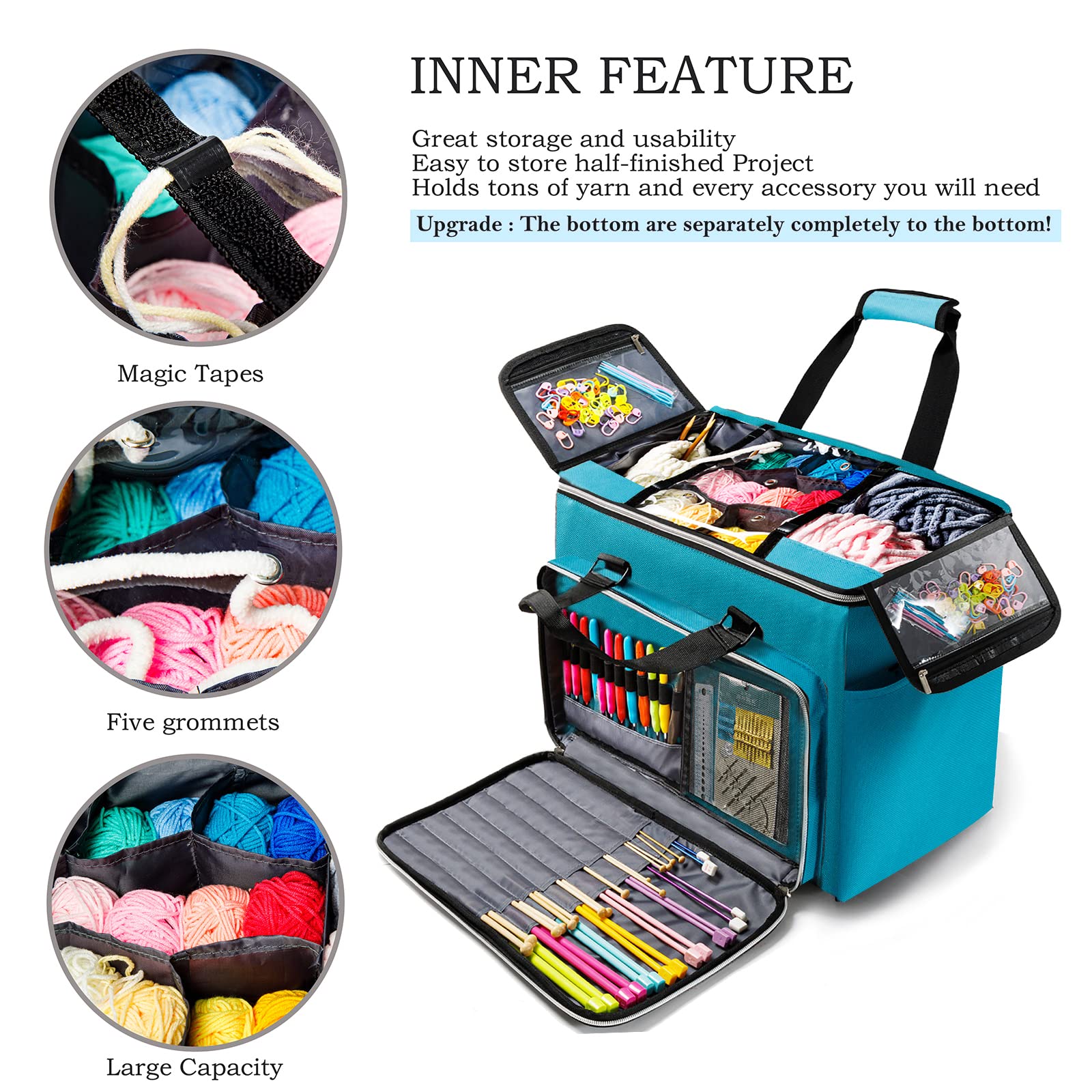 MYBAGZIING Knitting Bag, Large Yarn Storage Organizer, Crochet Bags and Totes, Yarn Bags for