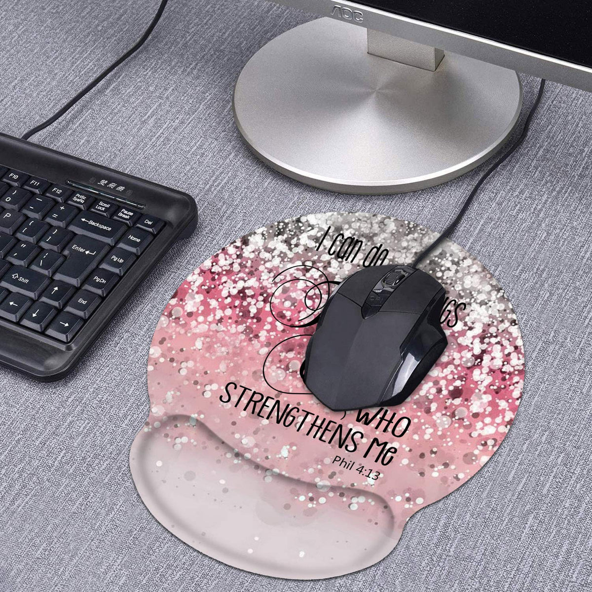 Ergonomic Mouse Pad Wrist Support and Coasters Set, Cute Wrist Rest Pad with Non-Slip PU Base for