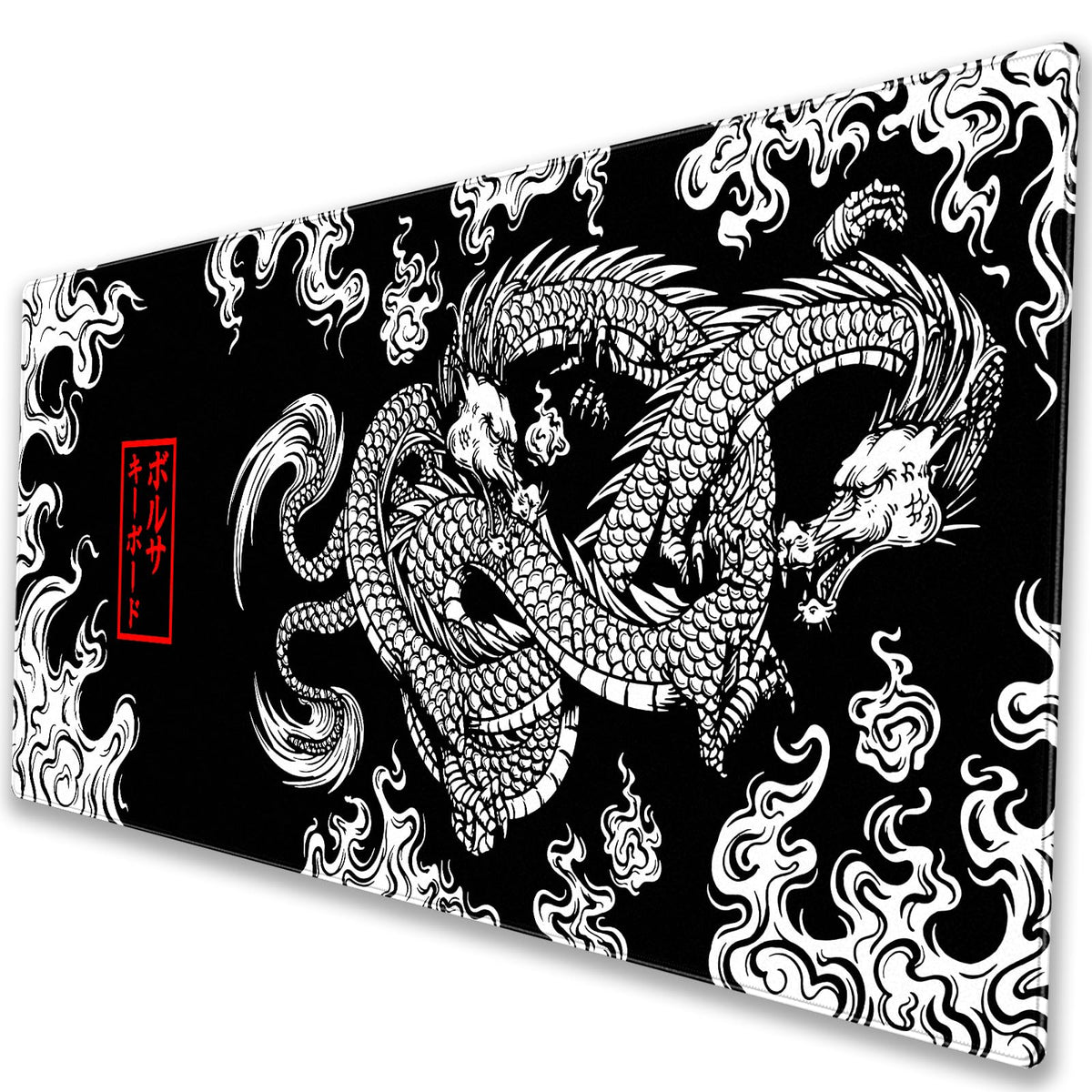 Cindasun Japanese Black White Dragon Desk Mat, XL Large Gaming Mouse Pad
