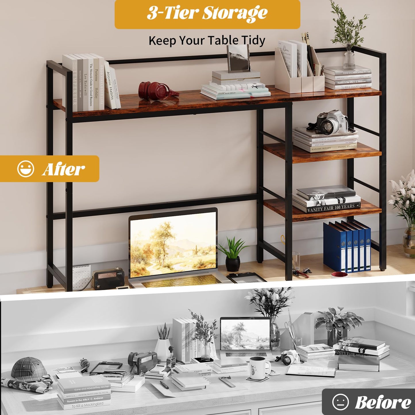 HavenlyYouth Desk Shelf, 45.4 Inch Wood Desk Organizer Shelf for Computer Monitor, Desk Hutch