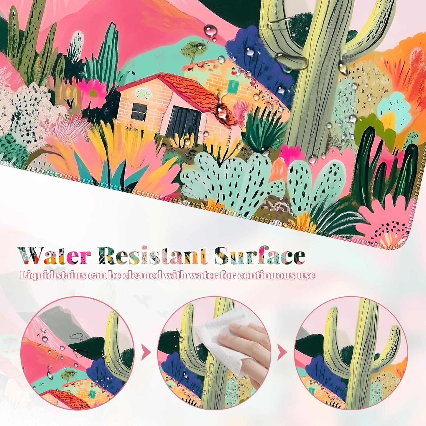 iCasso Desk Mat,Cute Mouse Pad for Desk,35"x16",Home Office, Cactus