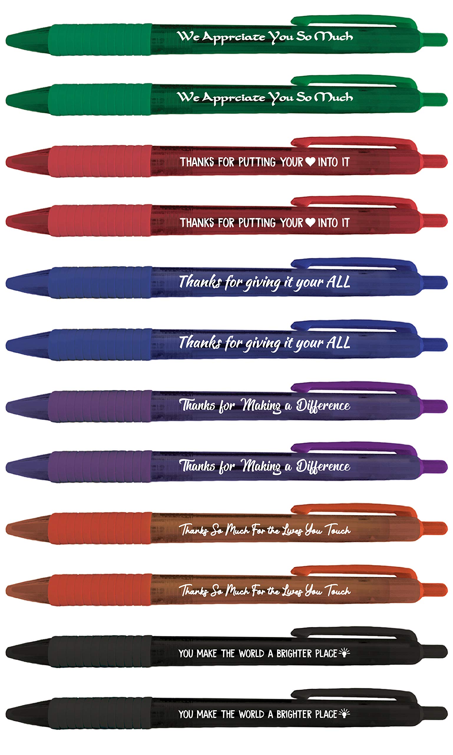 Greeting Pen Translucent 12 pen set with Volunteer Appreciation Quotes, 6 Designs 46009