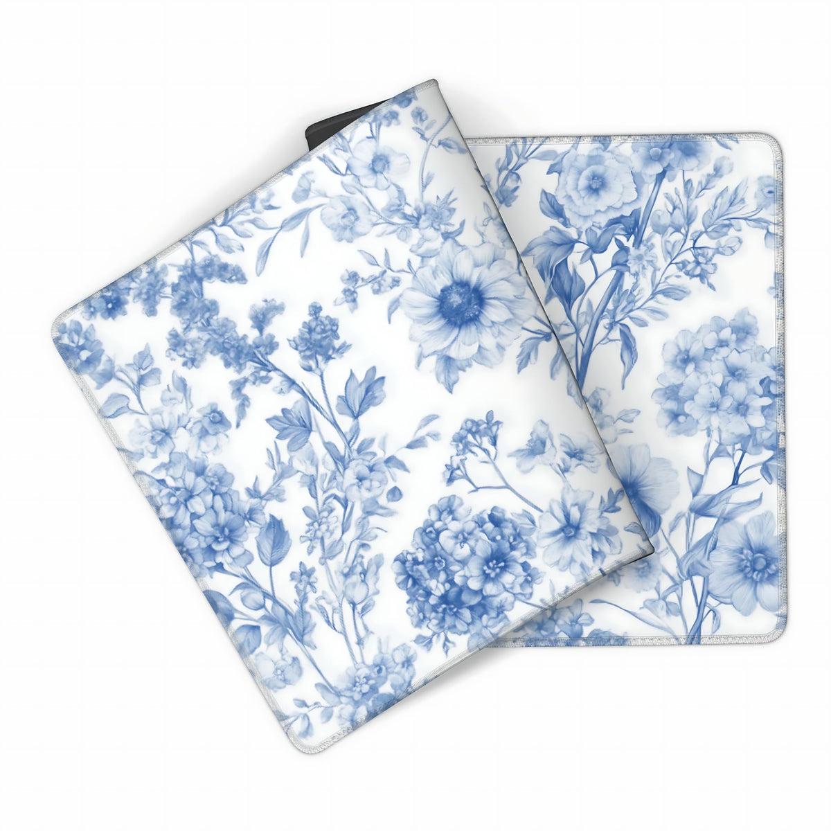 Floral Aesthetic Dahlia Gaming Mouse Pad, White Blue Chinoiserie Desk Mat with Anti-Slip Base &