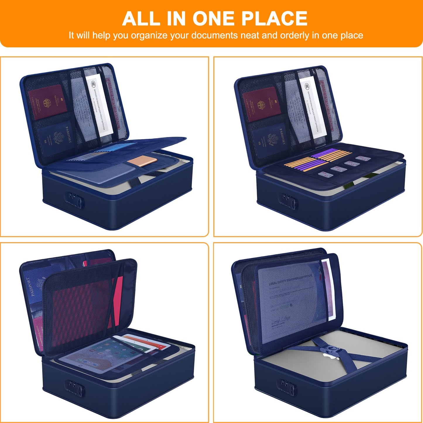 Noiposi 5200℉ Fireproof Document Box with Lock 16.1"x11.4"x4.3"- 8 Layers