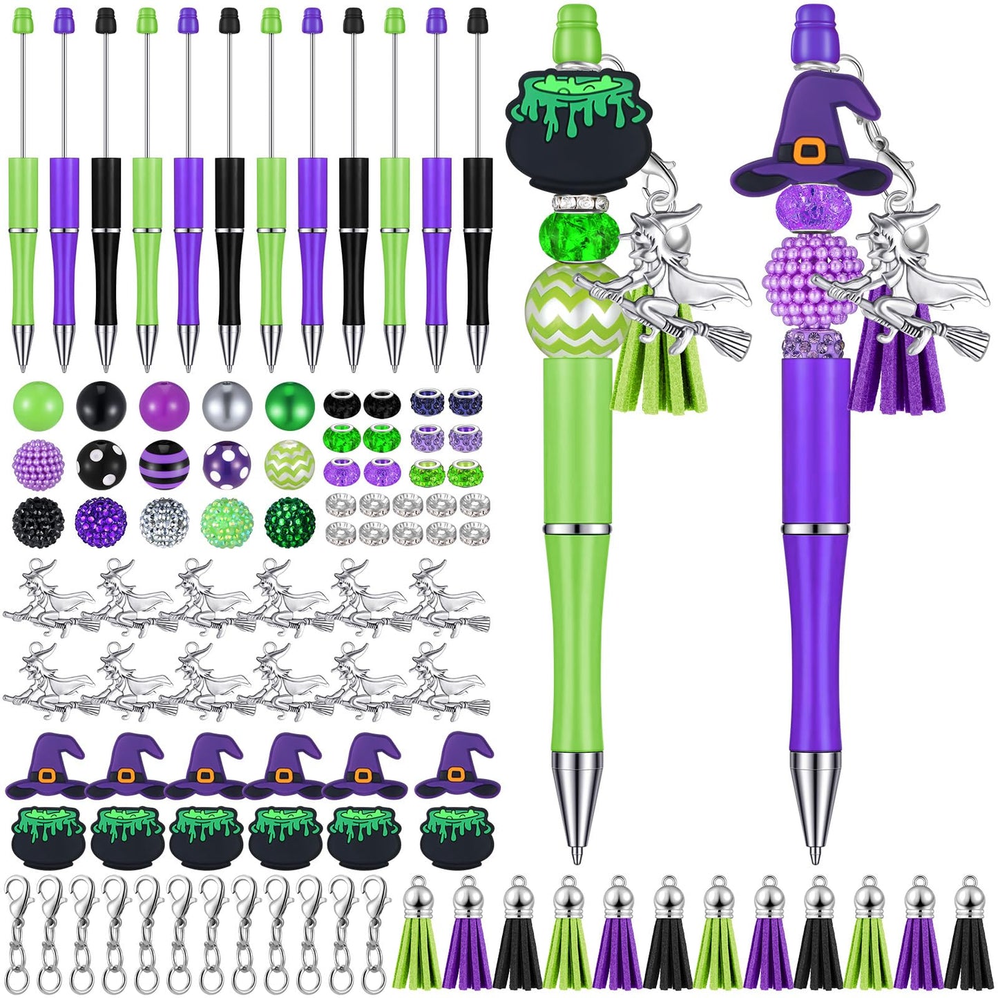 Jutom 12 Pcs Halloween Beadable Pens with Silicone Focal Beads