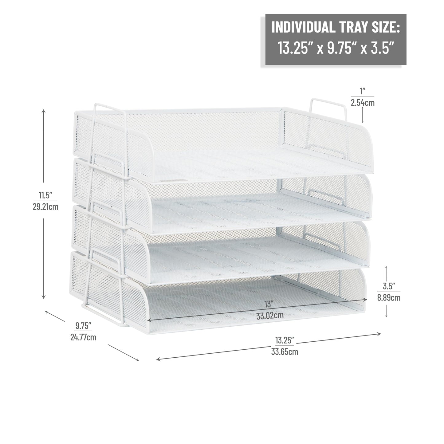 Mind Reader Stackable Paper Tray, Desktop Organizer, File Storage, Office, Metal Mesh, 4 Pcs., White