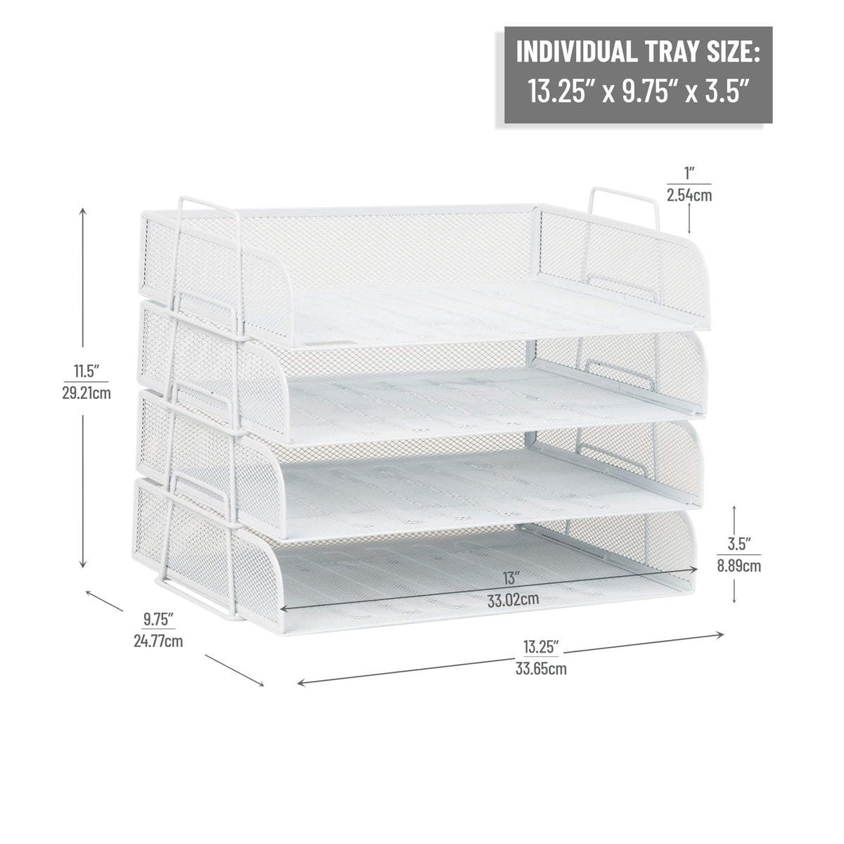 Mind Reader Stackable Paper Tray, Desktop Organizer, File Storage, Office, Metal Mesh, 4 Pcs., White