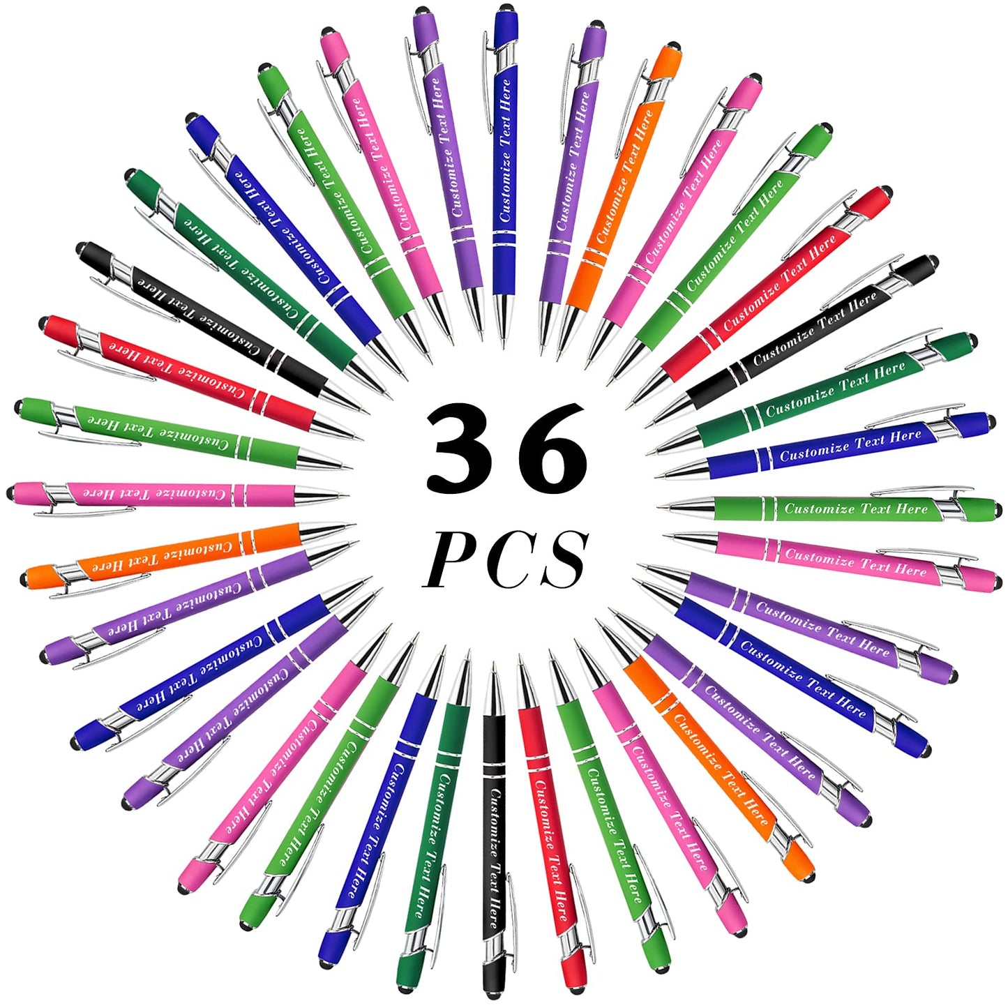 Personalized Pens Bulk with Stylus Tip 36 Pcs Custom Engraving Ballpoint Pens with Name Message