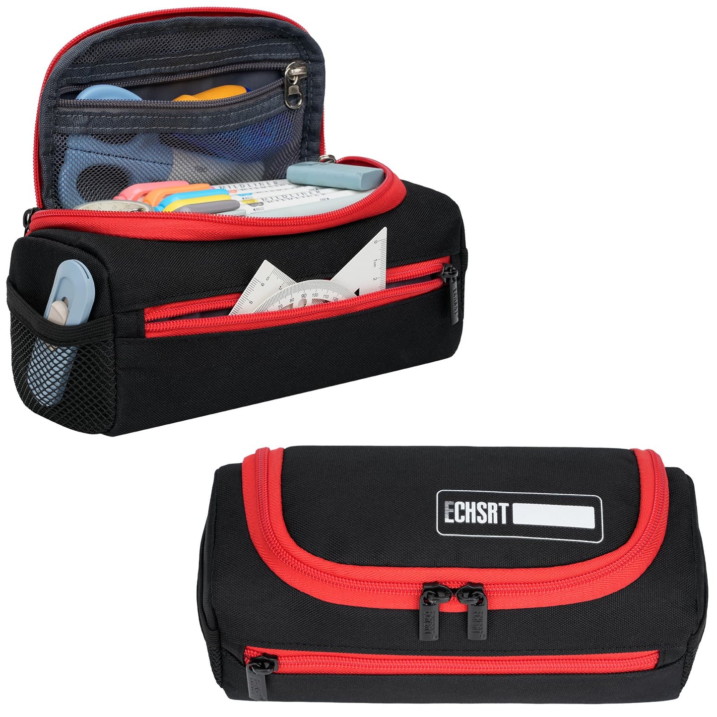 ECHSRT Large Pencil Case Organizer, Big Capacity U-Shaped Pen Pouch, Black