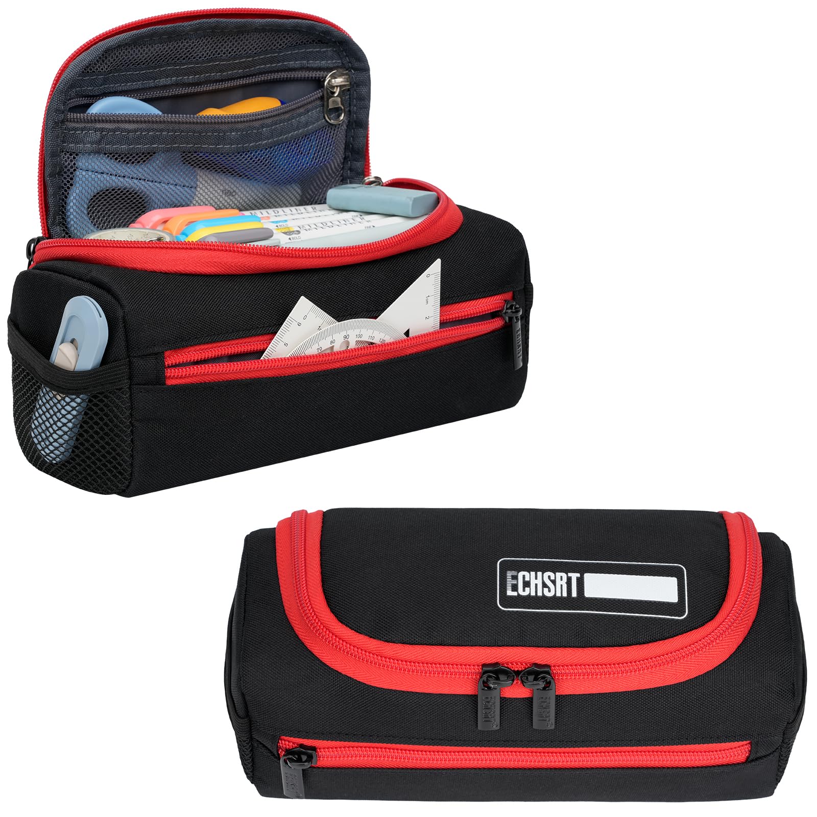 ECHSRT Large Pencil Case Organizer, Big Capacity U-Shaped Pen Pouch, Black