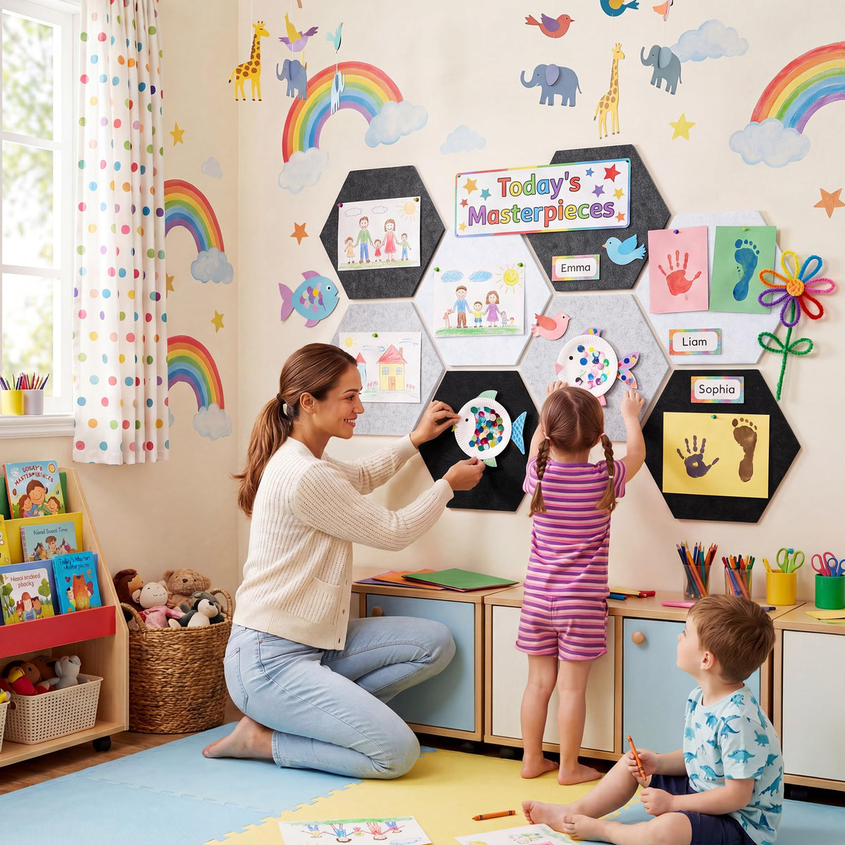 Uoisaiko 8-Pack Hexagon Felt Bulletin Board Tiles, Cork Board Alternative
