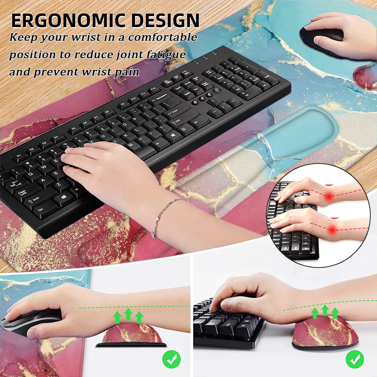 LATEEFAH Large Mouse Pad and Keyboard Wrist Rest, Desk Pad for Keyboard and Mouse, Extended Gaming