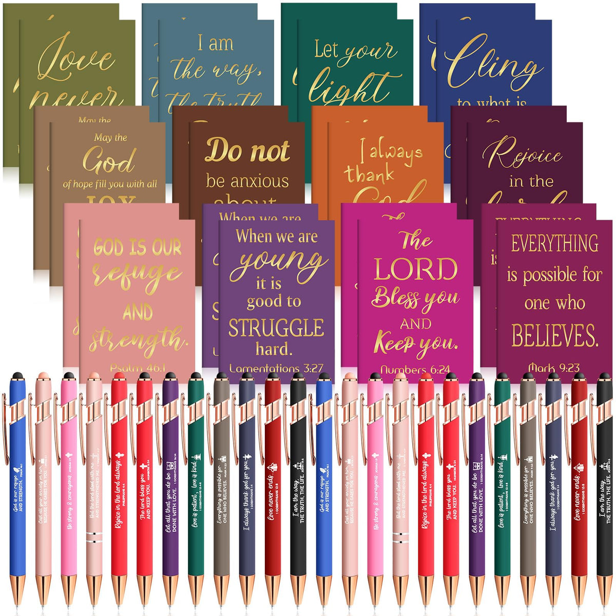 Estune 48 Pcs Christian Notebook Pen Set, Bible Gifts Bulk, Simple Style