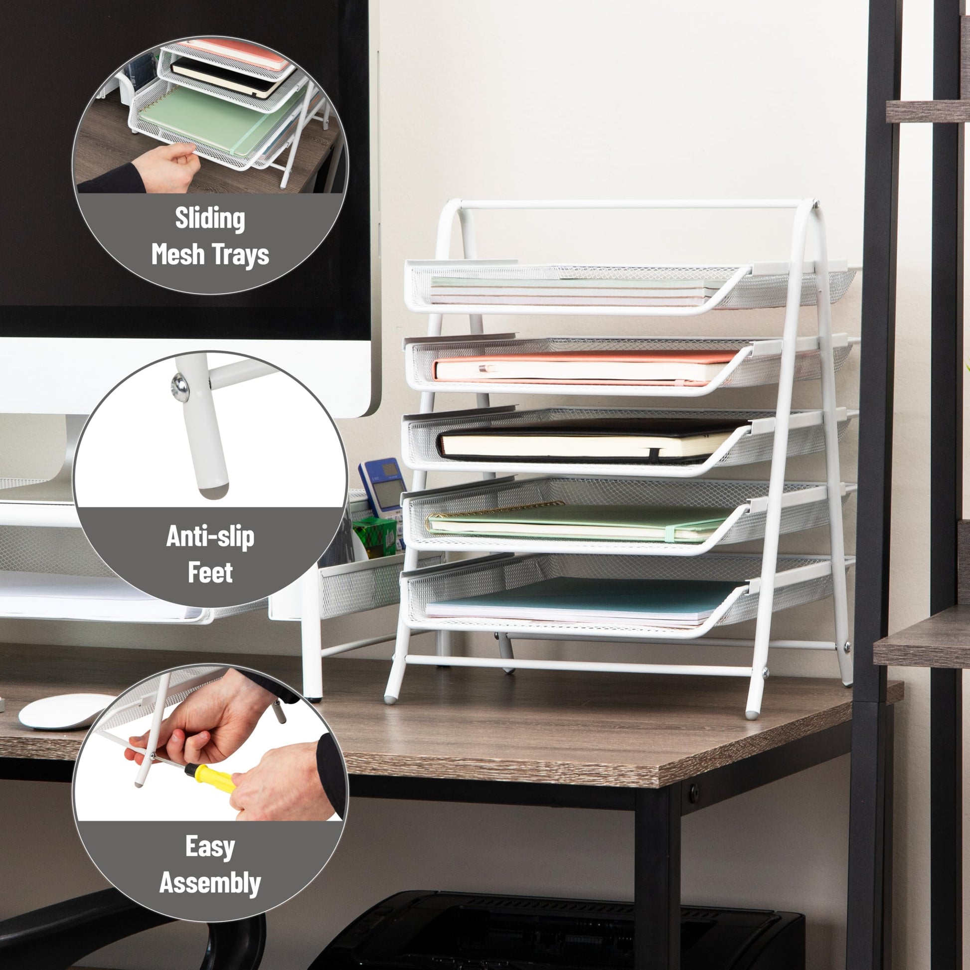 Mind Reader 5-Tier Paper Tray Organizer, White