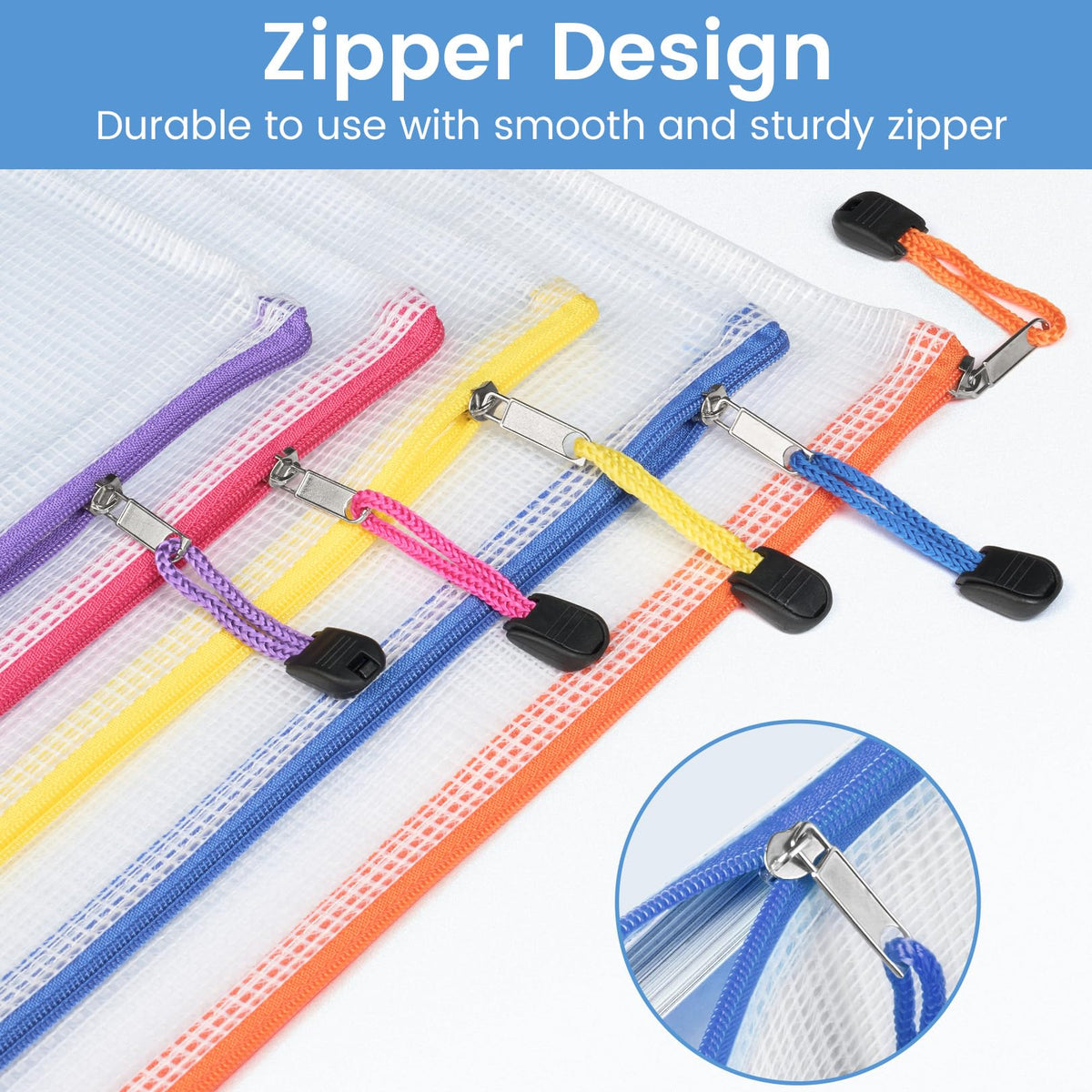 Sooez 24 Pack Mesh Zipper Pouch Bags with Label Pocket, A5 (9.4×6.8 in) Small Pencil Case Pouch for
