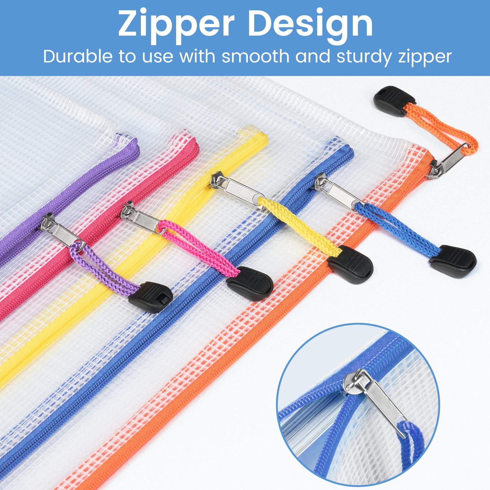Sooez 24 Pack Mesh Zipper Pouch Bags with Label Pocket, A5 (9.4×6.8 in) Small Pencil Case Pouch for
