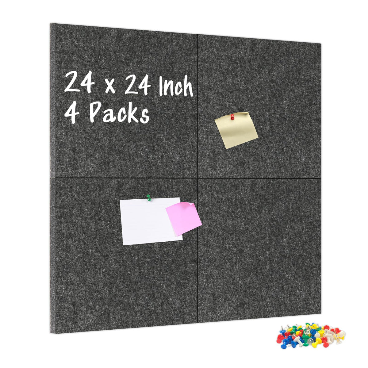 DOLLAR BOSS Felt Cork Board Tiles, 4 Packs 12" x 12" 1/2" Thick Cork Bulletin Board Self Adhesive