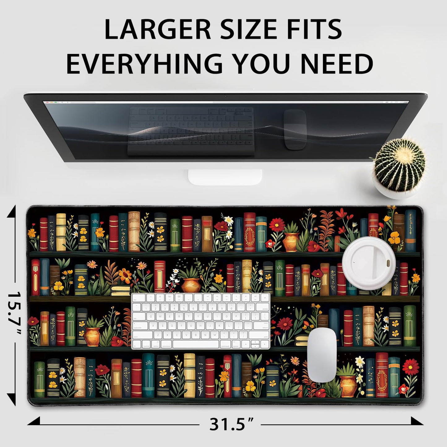 Mcapirivo Vintage Bookshelf Large Gaming Mouse Pad Desk Mat 31.5"x15.7"