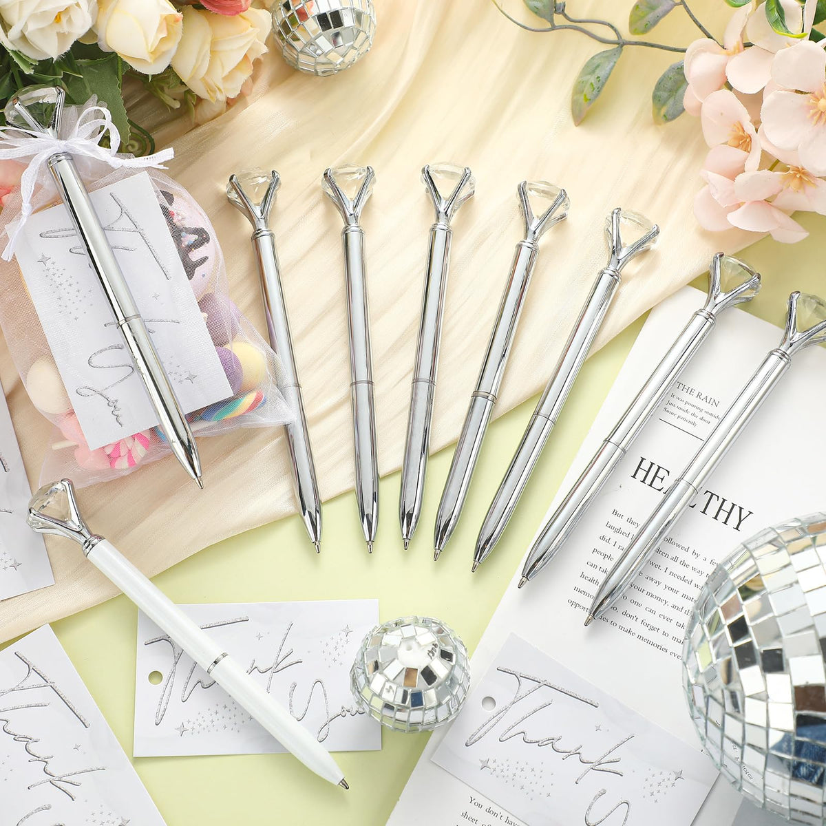 Yeaqee 91 Pcs Bridal Shower Pens Set, Silver, White, Classic Style