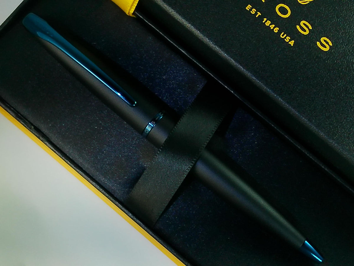 Cross ATX Refillable Special Edition Basalt black Ballpoint Pen signature blue PVD clip, finial