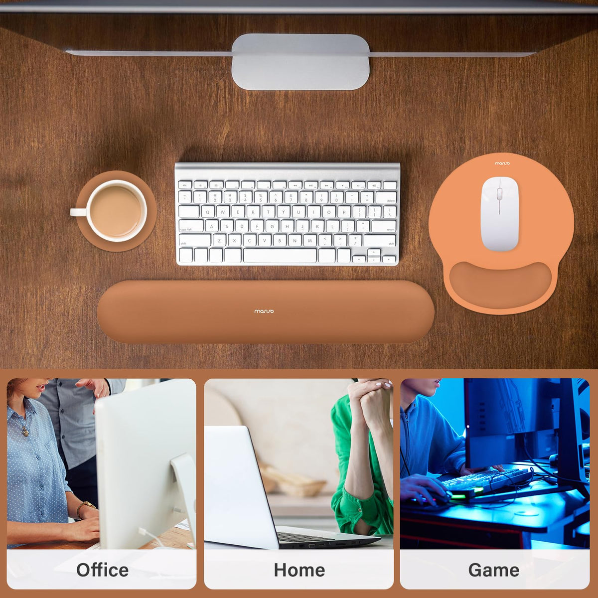 MOSISO Wrist Rest Support for Mouse Pad&Keyboard Set, Cosmic Orange