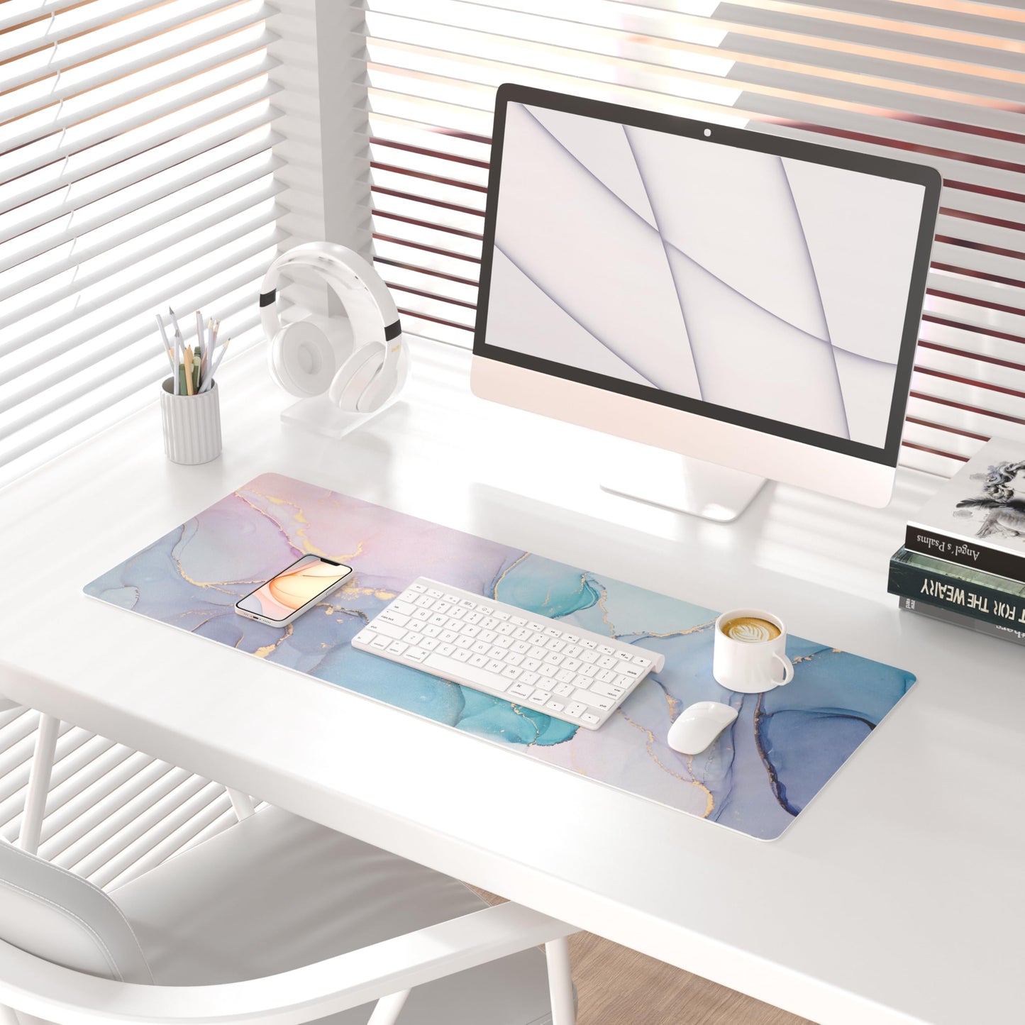 QiyI PU Leather Large Mouse Pad, 31.5" x 11.8", Blue Pink Fluid