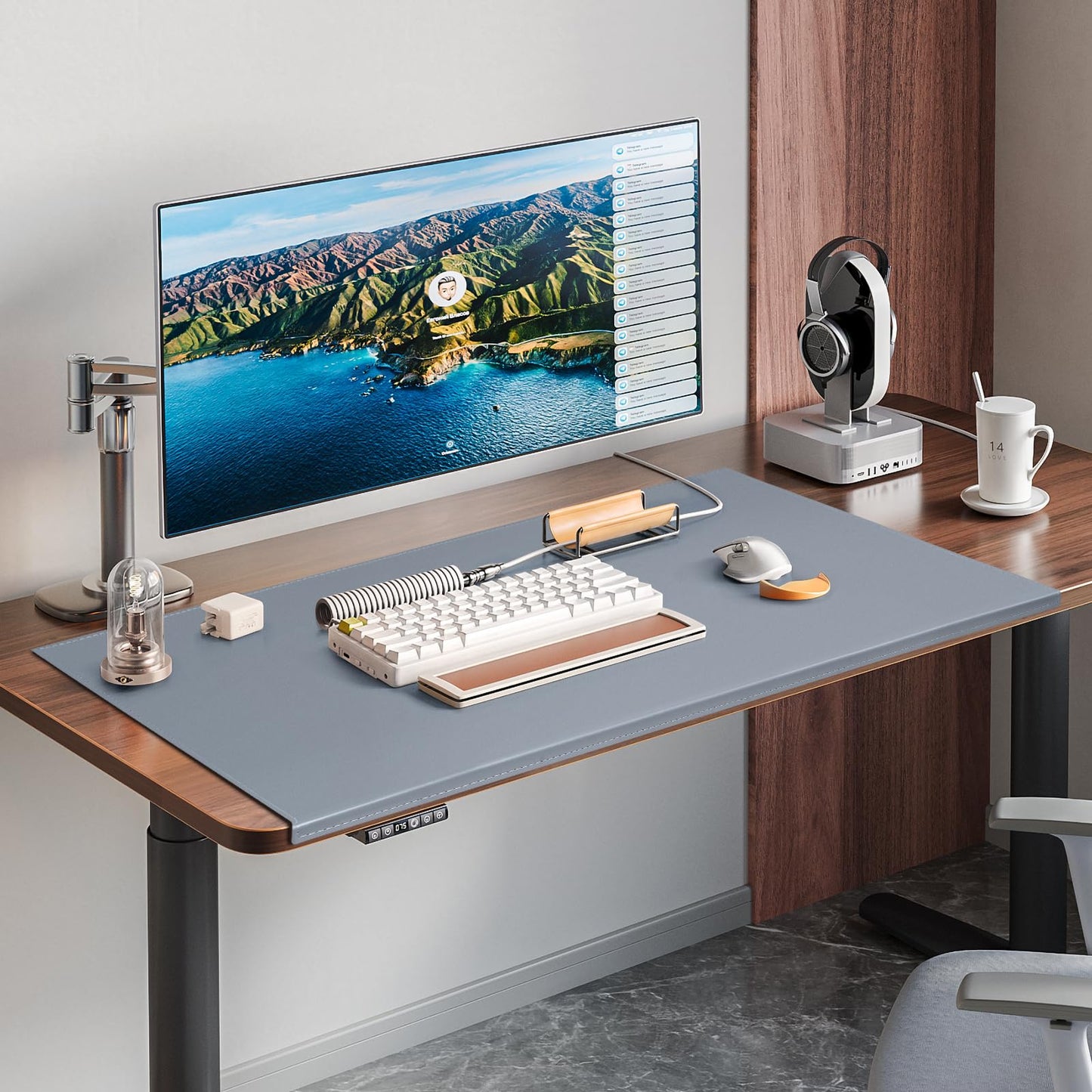 AKOZLIN 35.4"x 18.9" Soft PU Leather Surface Office Desk Mouse Mat Anti-Push Pad with Full Grip