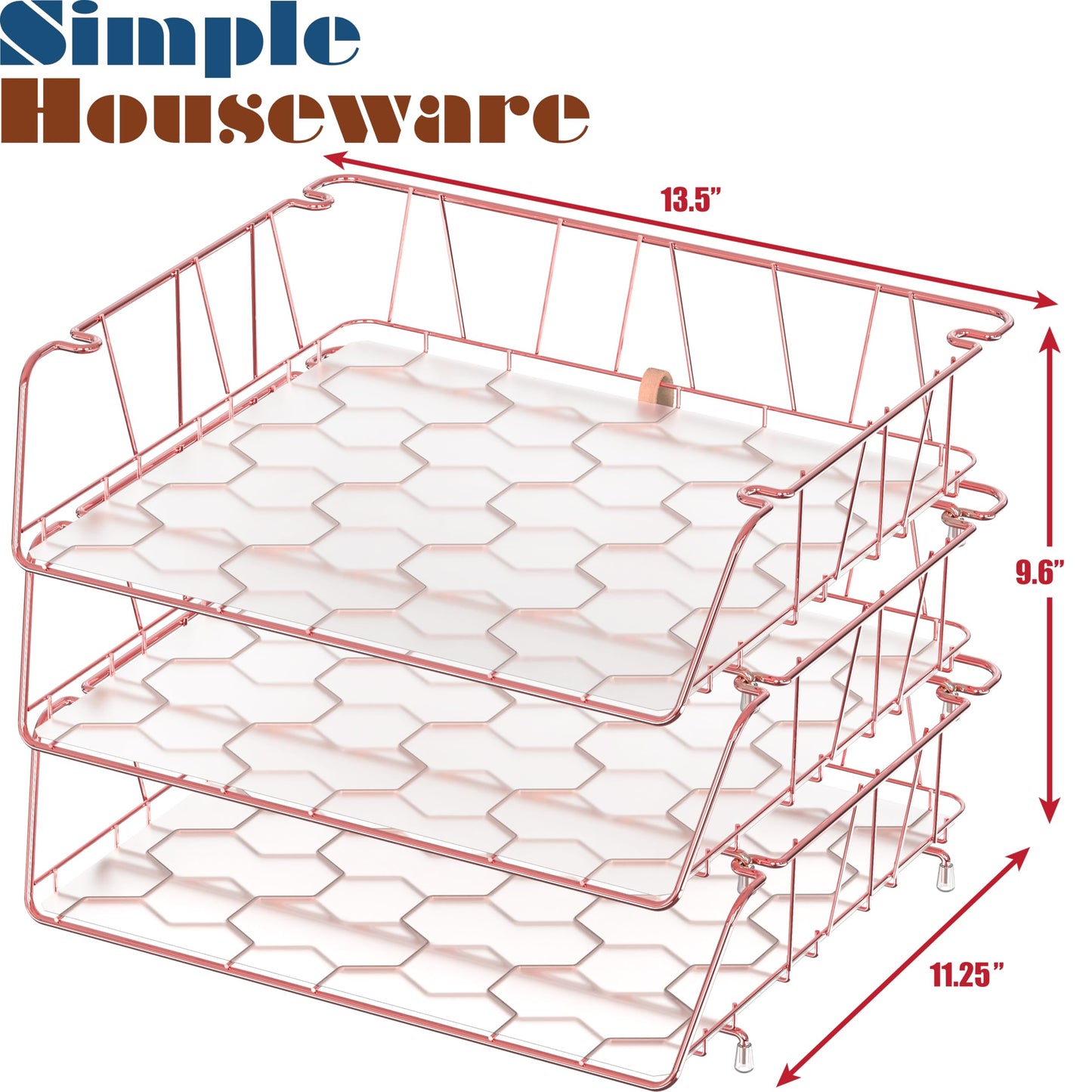Simple Houseware Stackable Wide Entry Letter Tray, Wire Grid, Rose Gold