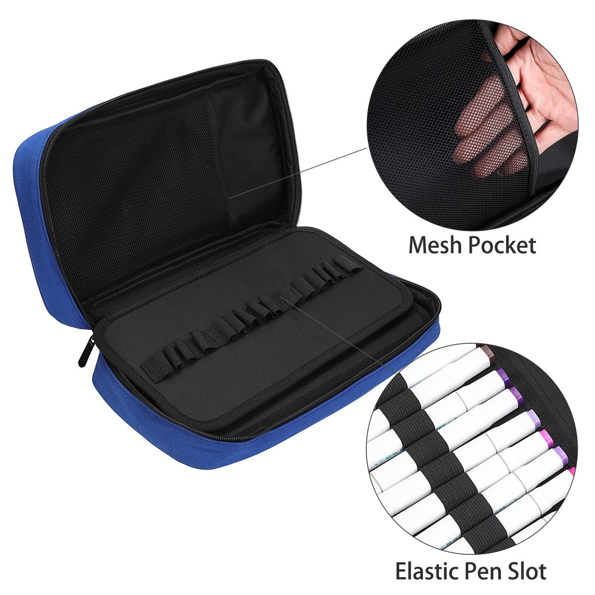 BOMKEE 60 Slots Marker Organizer Case, Large Pencil Pouch for 60 Markers Big Capacity Pen Holder