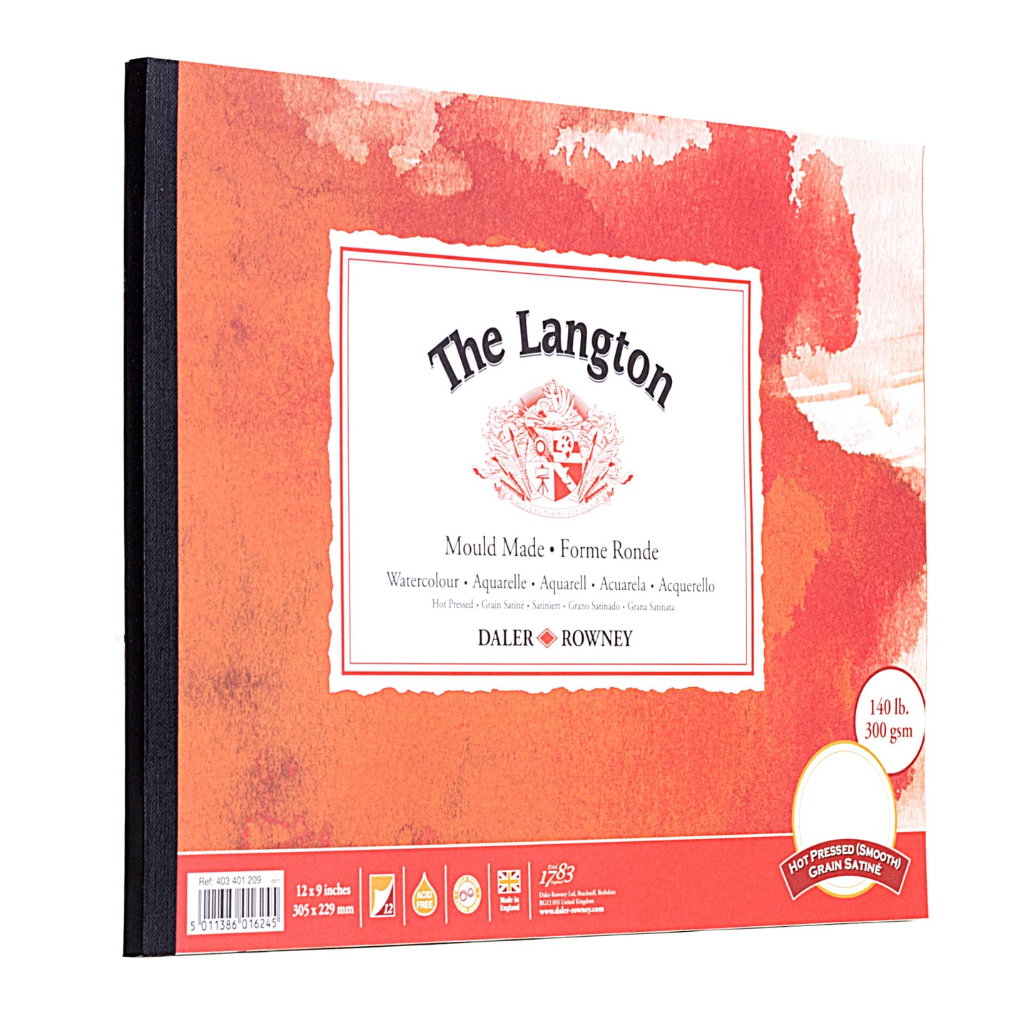Daler-Rowney The Langton Hot Pressed Watercolour Paper 300gsm 12" x 9" Glued One Side, Acid Free