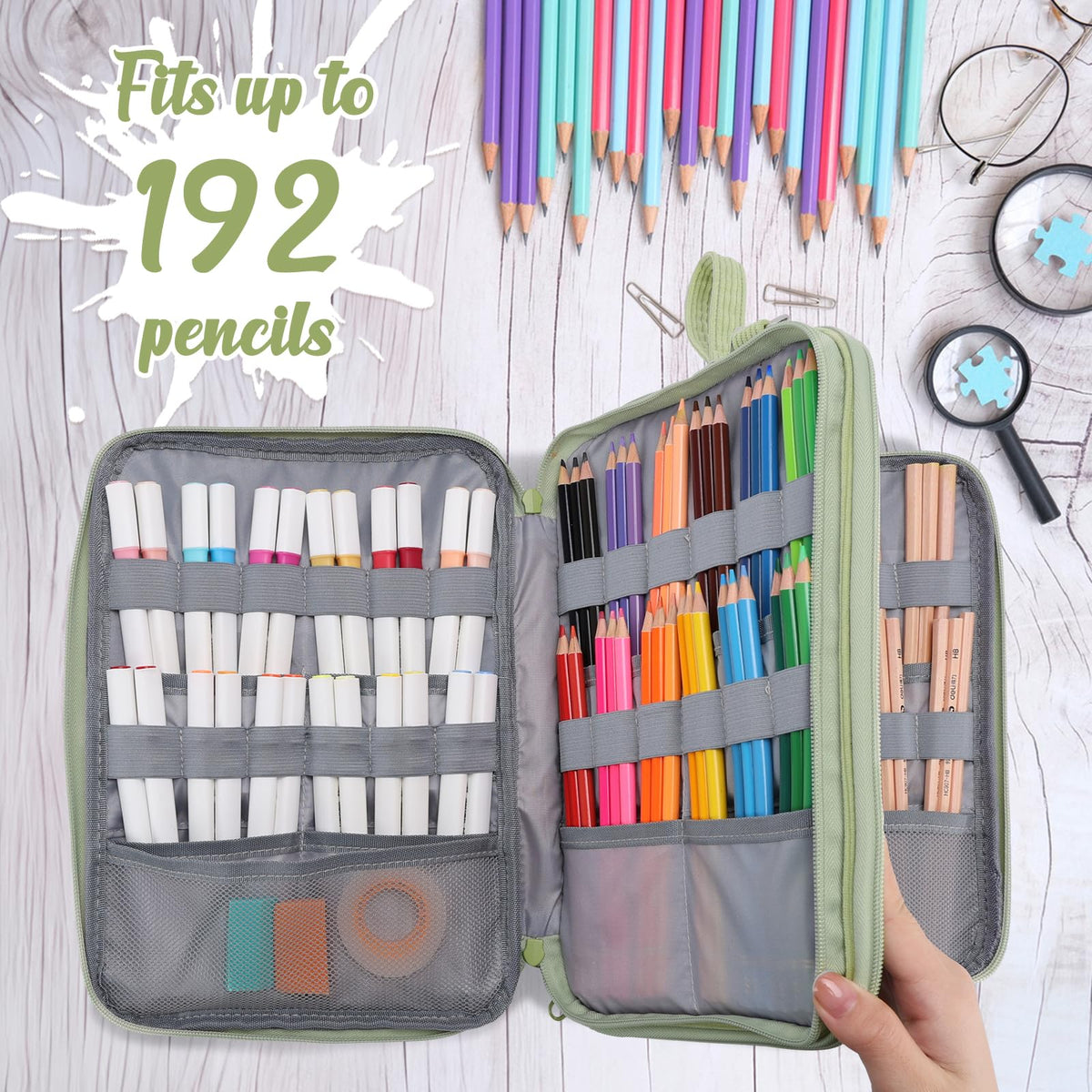 VASCHY Colored Pencil Case, Corduroy Large Pencil Pouch for Art Pens Markers Gel Pens Big Holder