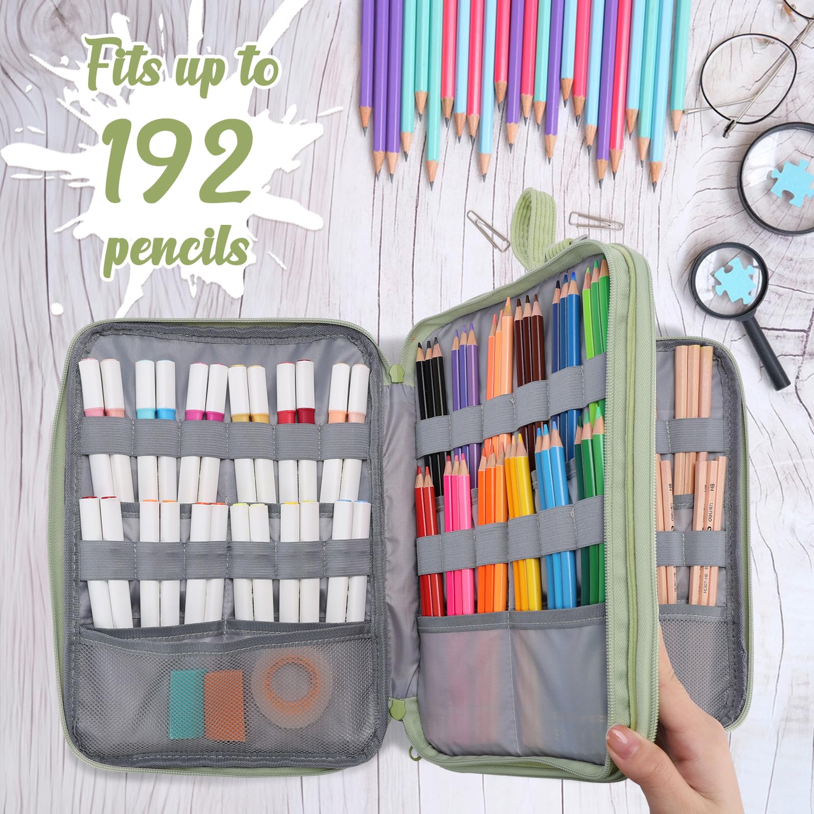 VASCHY Colored Pencil Case, Corduroy Large Pencil Pouch for Art Pens Markers Gel Pens Big Holder
