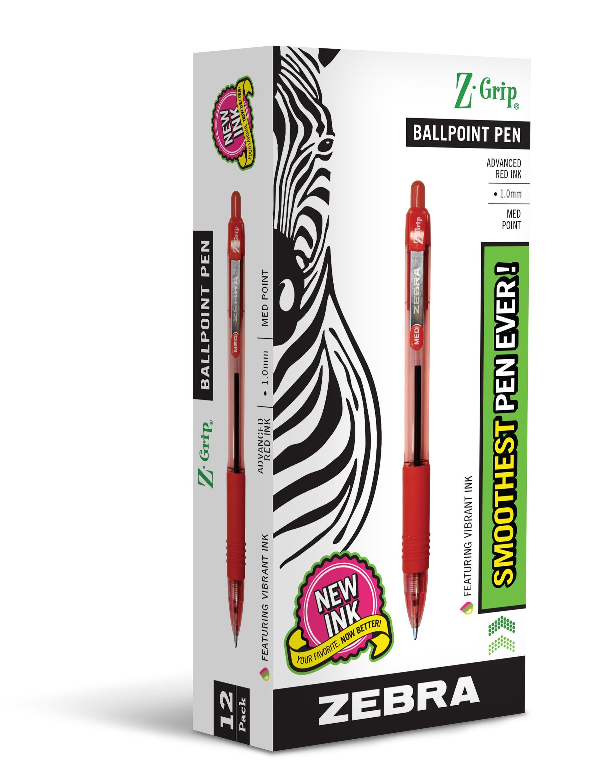 Zebra Pen Z-Grip Retractable Ballpoint Pen, Medium Point, 1.0mm, Red Ink (Pack of 6, 72 Count Total)