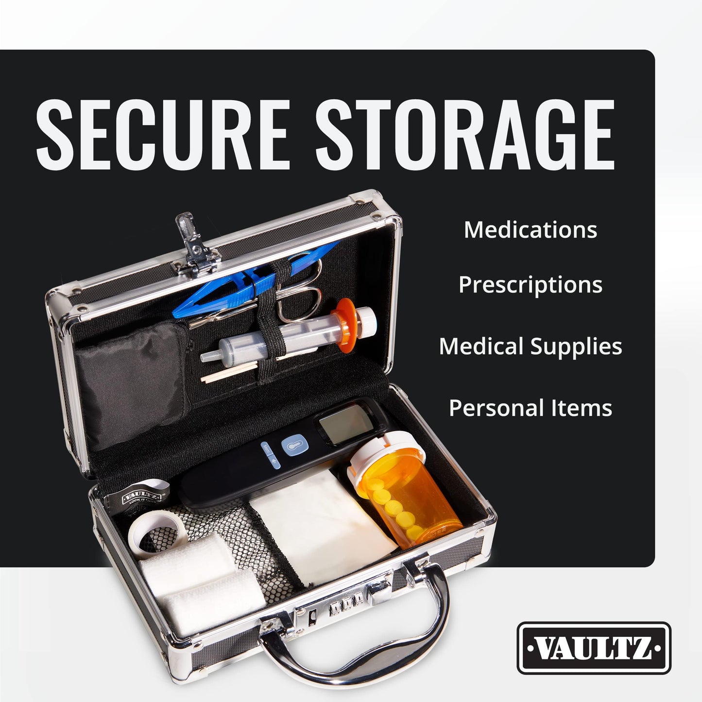 Vaultz Locking Medicine Case, Combination Lock Portable Storage Briefcase