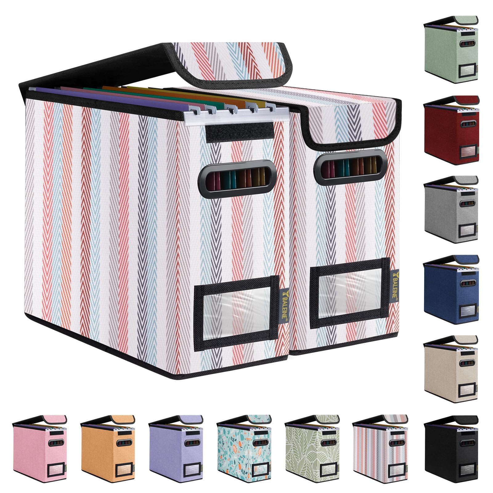 BALEINE File Organizer Box with Lid, Collapsible Hanging File Storage Box