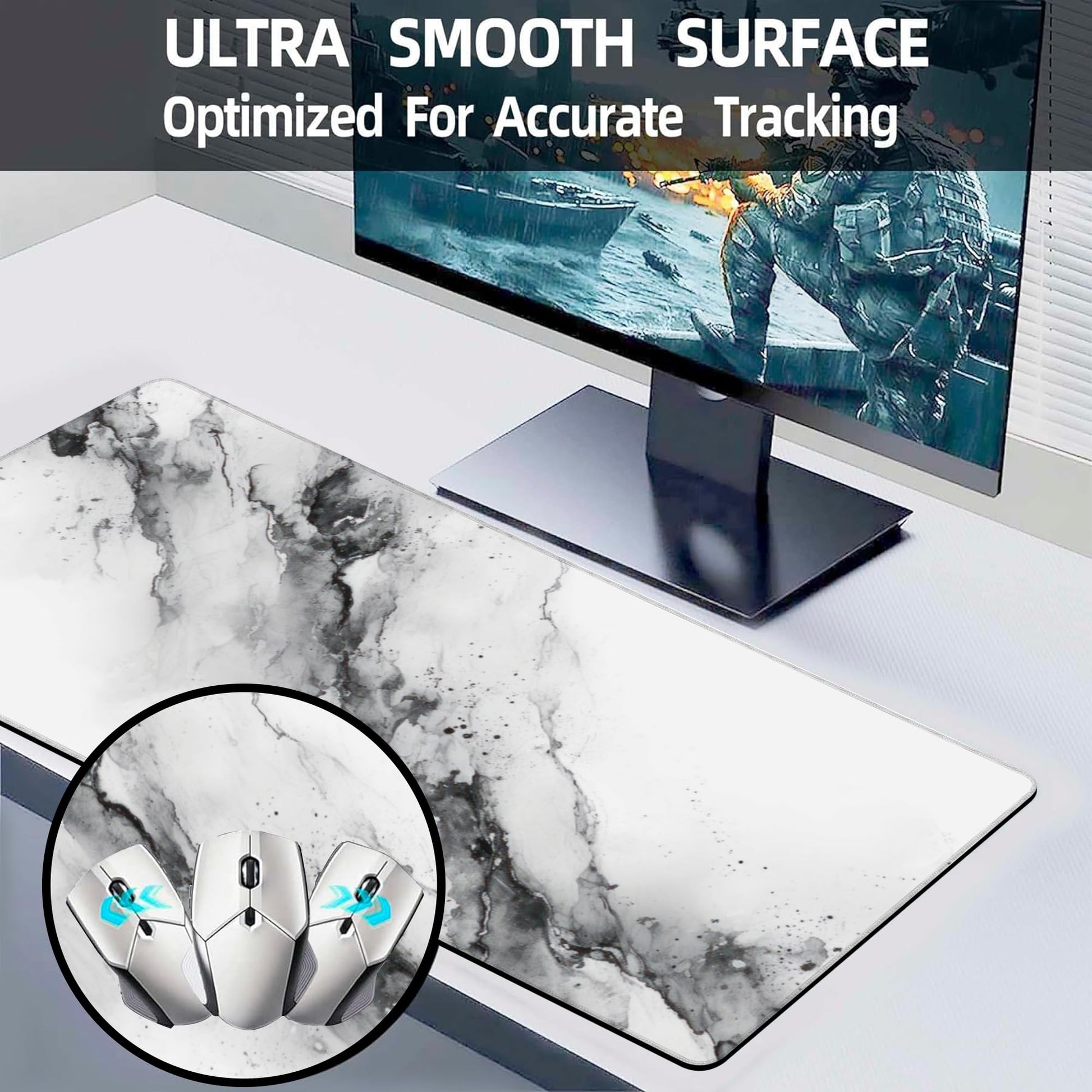 XXL Mouse Pad, White Black Marble Texture Large Desk Mat for Desktop, Extended Large Gaming Mouse
