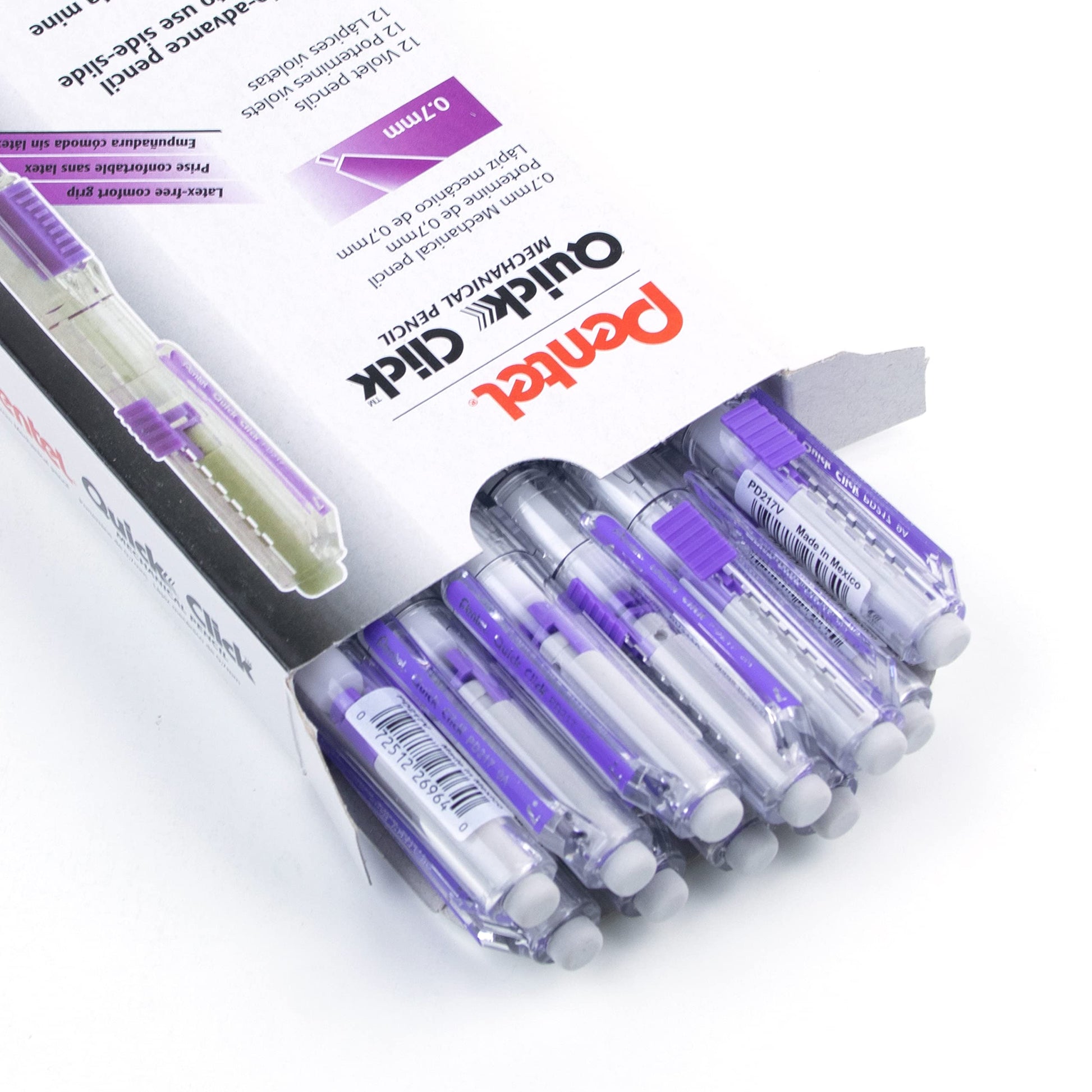 Pentel QUICK CLICK Mechanical Pencil (0.7mm), Violet Barrel, Box of 12 Pencils (PD217V)