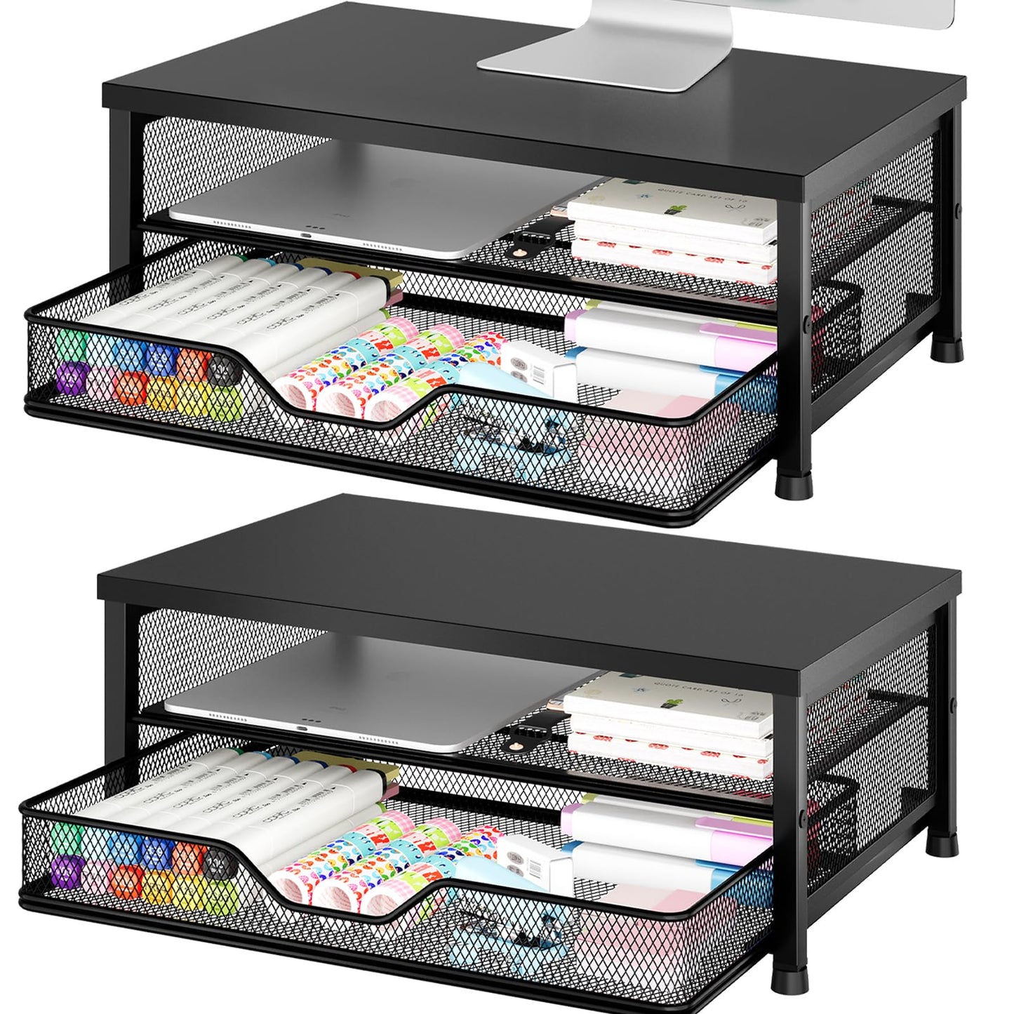 OPNICE Computer Monitor Stand Riser, Desk Organizer with Drawer, Printer & Laptop Stand, Office