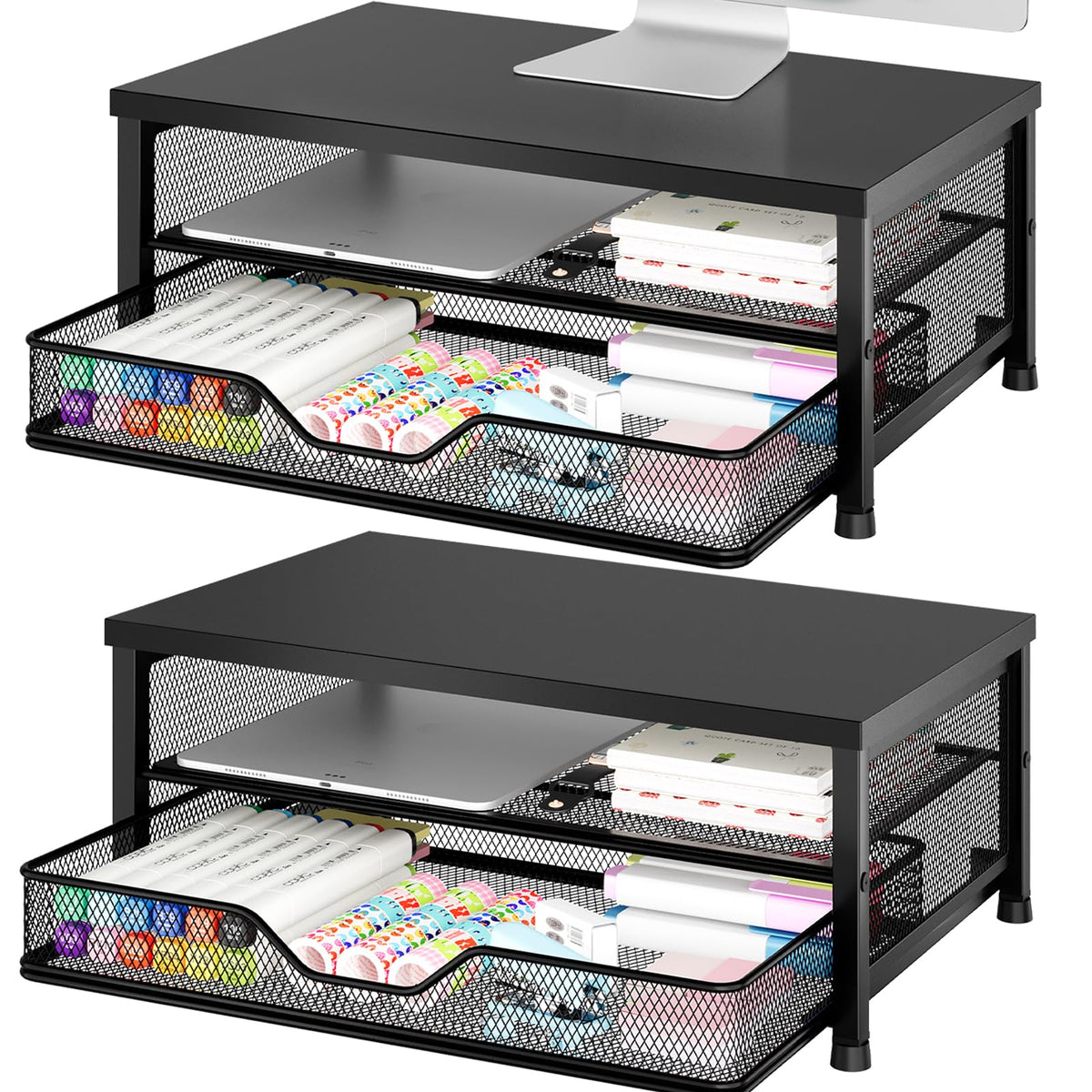 OPNICE Computer Monitor Stand Riser, Desk Organizer with Drawer, Printer & Laptop Stand, Office