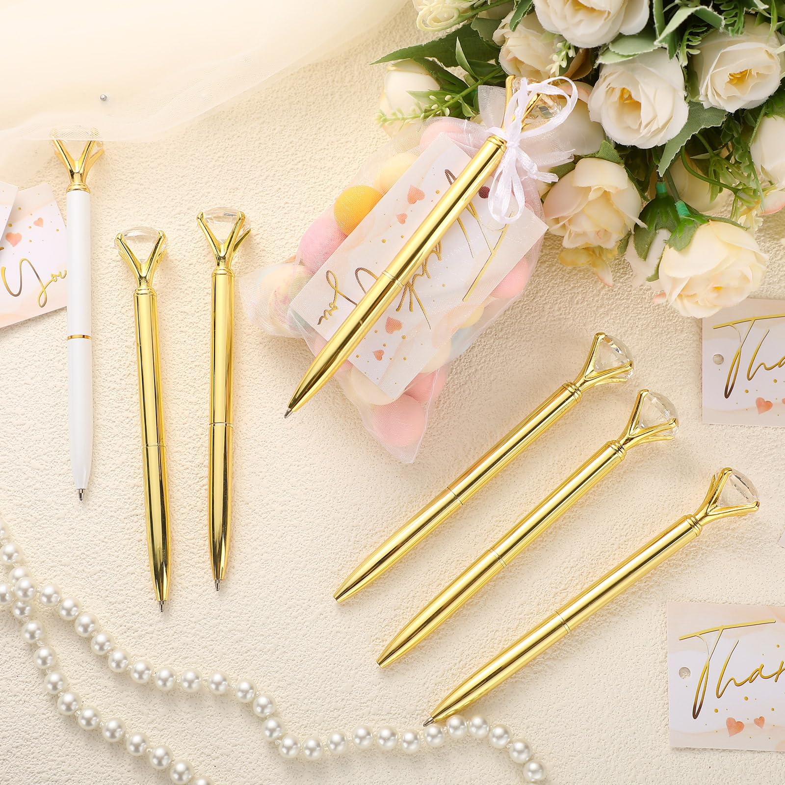 Yeaqee 91 Pcs Bridal Shower Pens Set, Gold, White, Classic Style