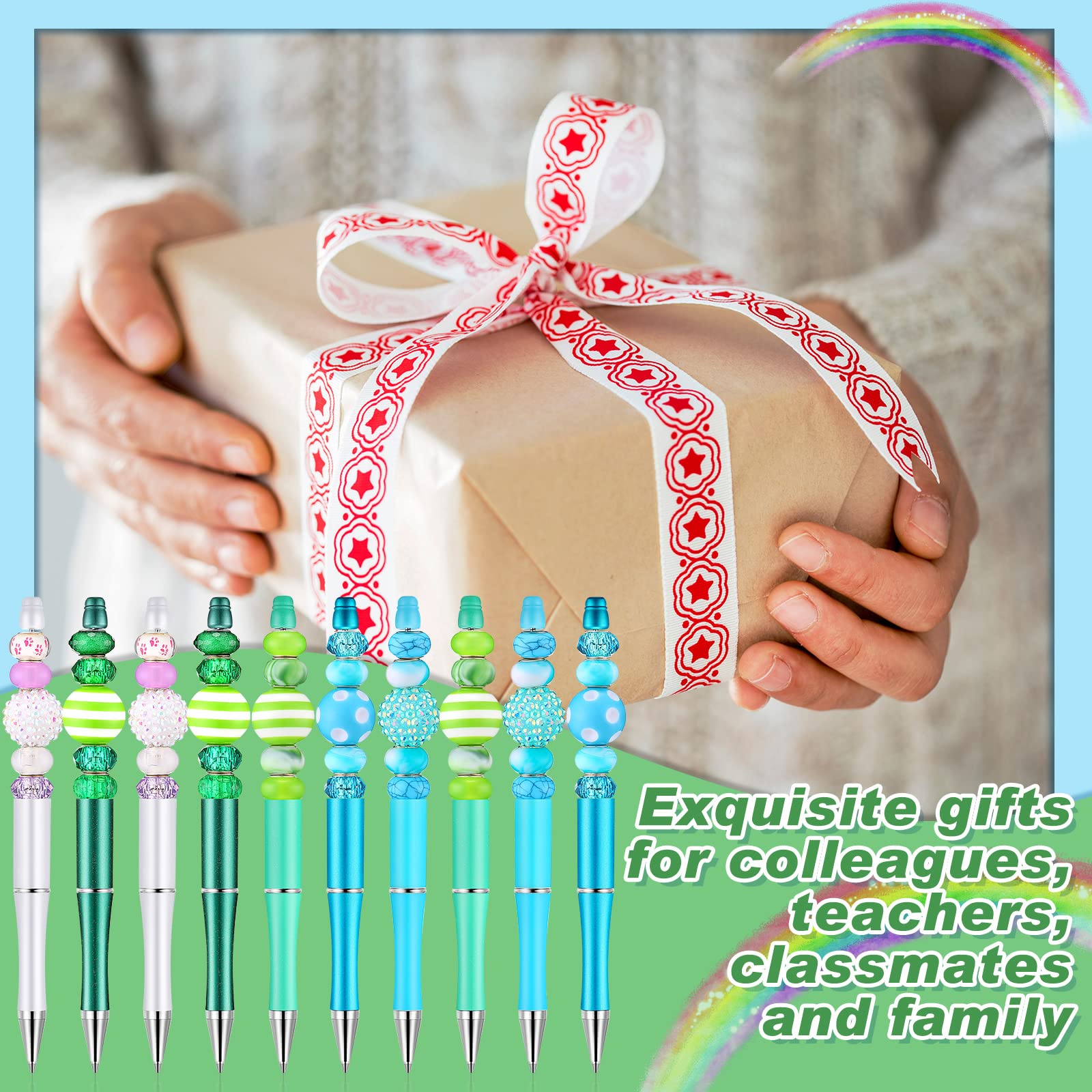 Crtiin 100 Pcs Beadable Pen School DIY Kit,Teal