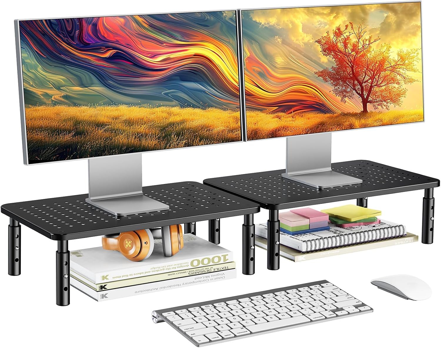 HUANUO Computer Monitor Stand for Desk, Adjustable Laptop Riser, 2 Pack