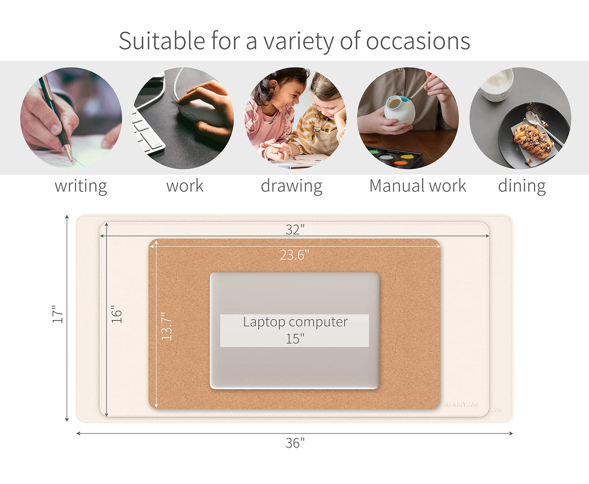 RENMTURE Dual-Sided Mouse Pad, Natural Cork & PU Leather Large Desk Pad for Office and Home Work